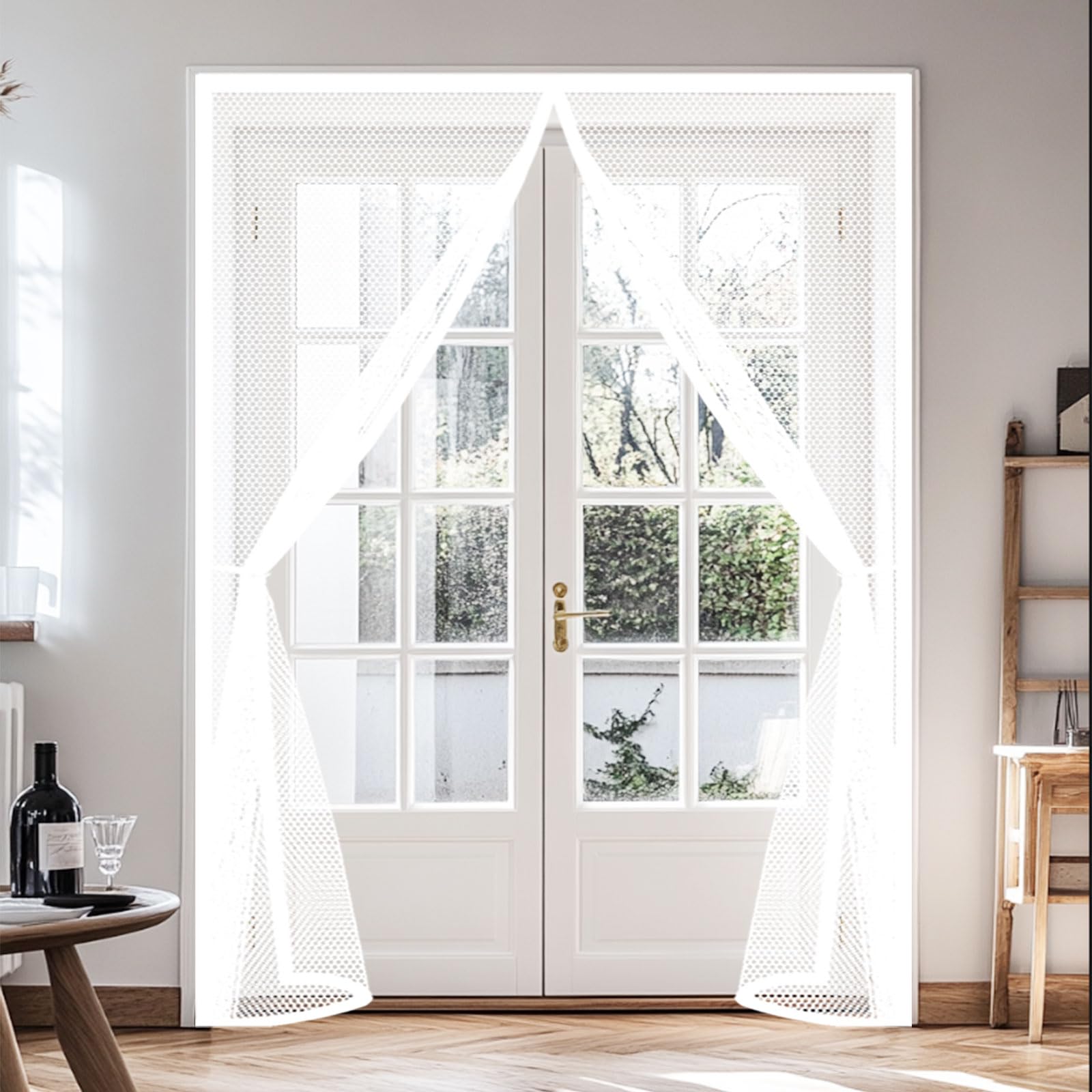 Guojun White Fly Screens For Doors 145 X 285 Cm Powerful Magnets Keep Bugs Out Lets Fresh Air In Mesh Screen Curtain Hands Free No Drill Installation For Patio Bedroom Sliding Kitchen,