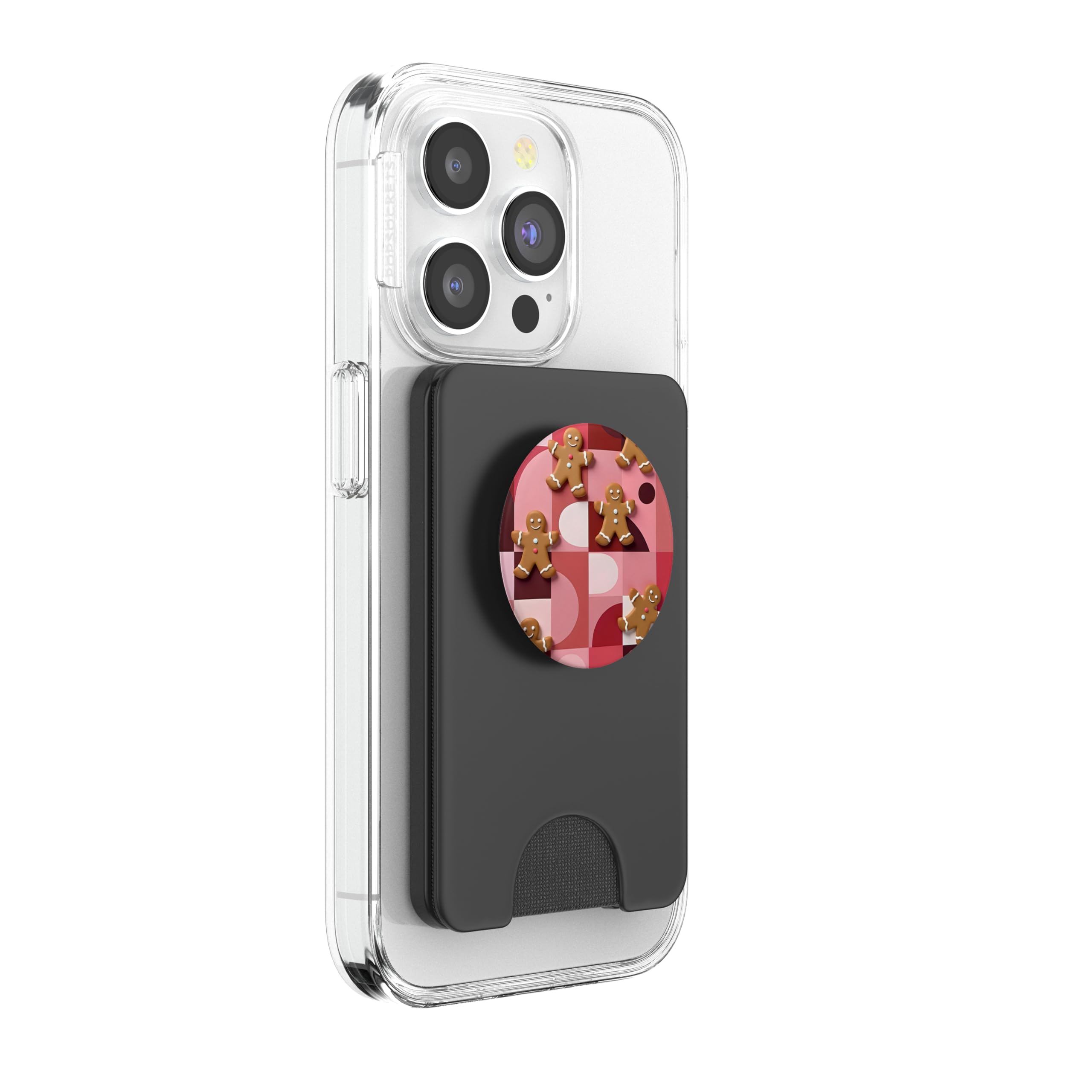 Gingerbread Man Retro Christmas Cookie Holiday Baking PopSockets PopWallet for MagSafe, Black - Image 4