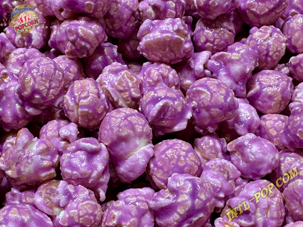 Lavender / Purple (see pic) Gourmet Popcorn • Raspberry Flavor • 1 gallon (16 cups) • Made w Organic Popcorn • Gluten Free • Non-GMO • Nut Free •