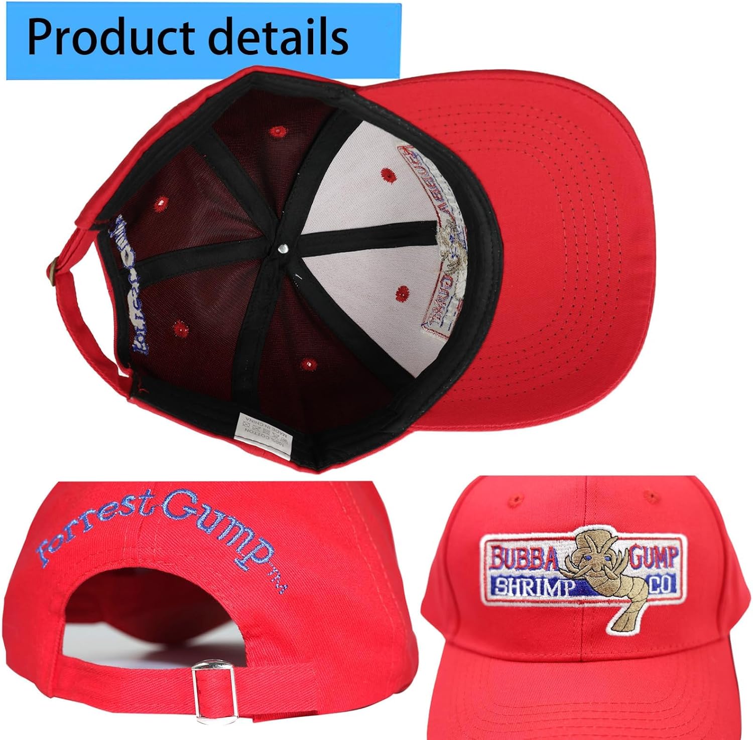 Bubba Gump Baseball Cap, Adjustable Shrimp Co. Embroidered Forest Gump Costume Hats - Image 6
