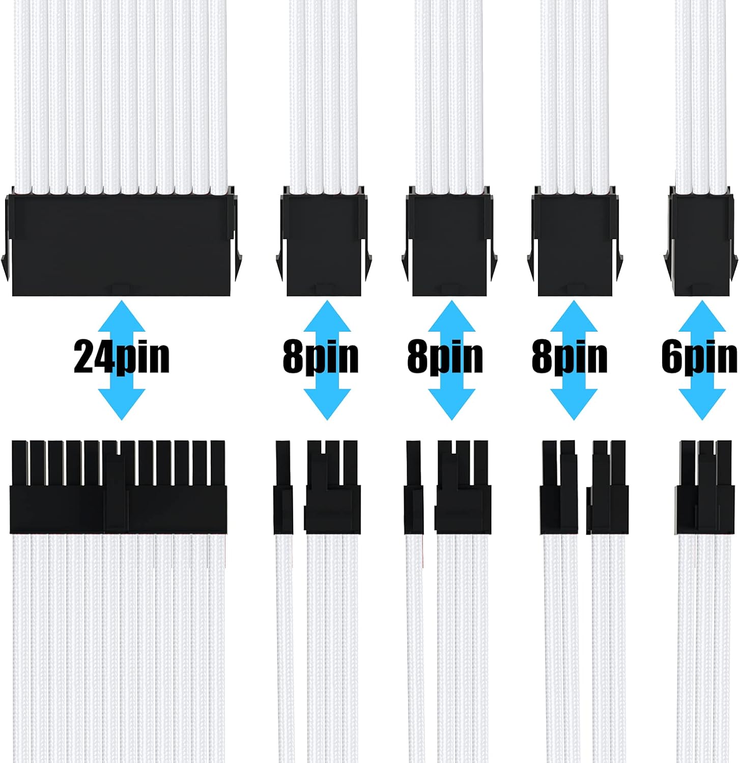 Hоttеѕt Sаlе Funtin Custom Mod Sleeved Cables, White PSU Cable Extension PC Kit, 18AWG 24 Pin ATX / 8 (4+4) Pin EPS / 8 (6+2) Pin PCIE / 6Pin PCIE Power Supply Cable with Combs, 30CM Crаzу Clеаrаnсе Funtin Custom Mod Sleeved Cables, White PSU Cable Extension PC Kit, 18AWG 24 Pin ATX / 8 (4+4) Pin EPS / 8 (6+2) Pin PCIE / 6Pin PCIE Power Supply Cable with Combs, 30CM