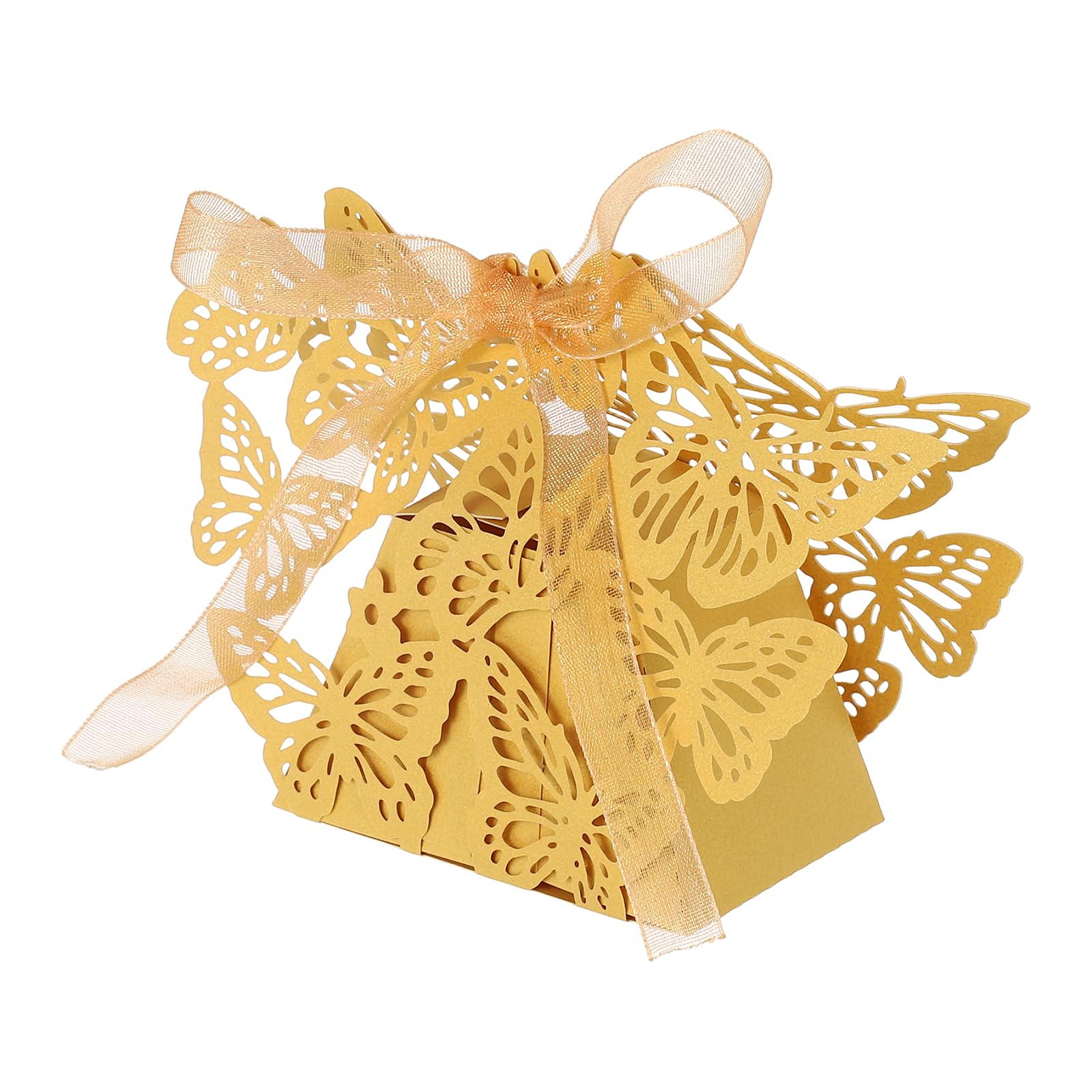 PATIKIL Butterfly Hollow Candy Box, (Yellow) (50Pcs), Reusable Romantic Cookie Gift Boxes with Ribbons for Wedding/Birthday Party/Anniversary/Baby Shower — image 1