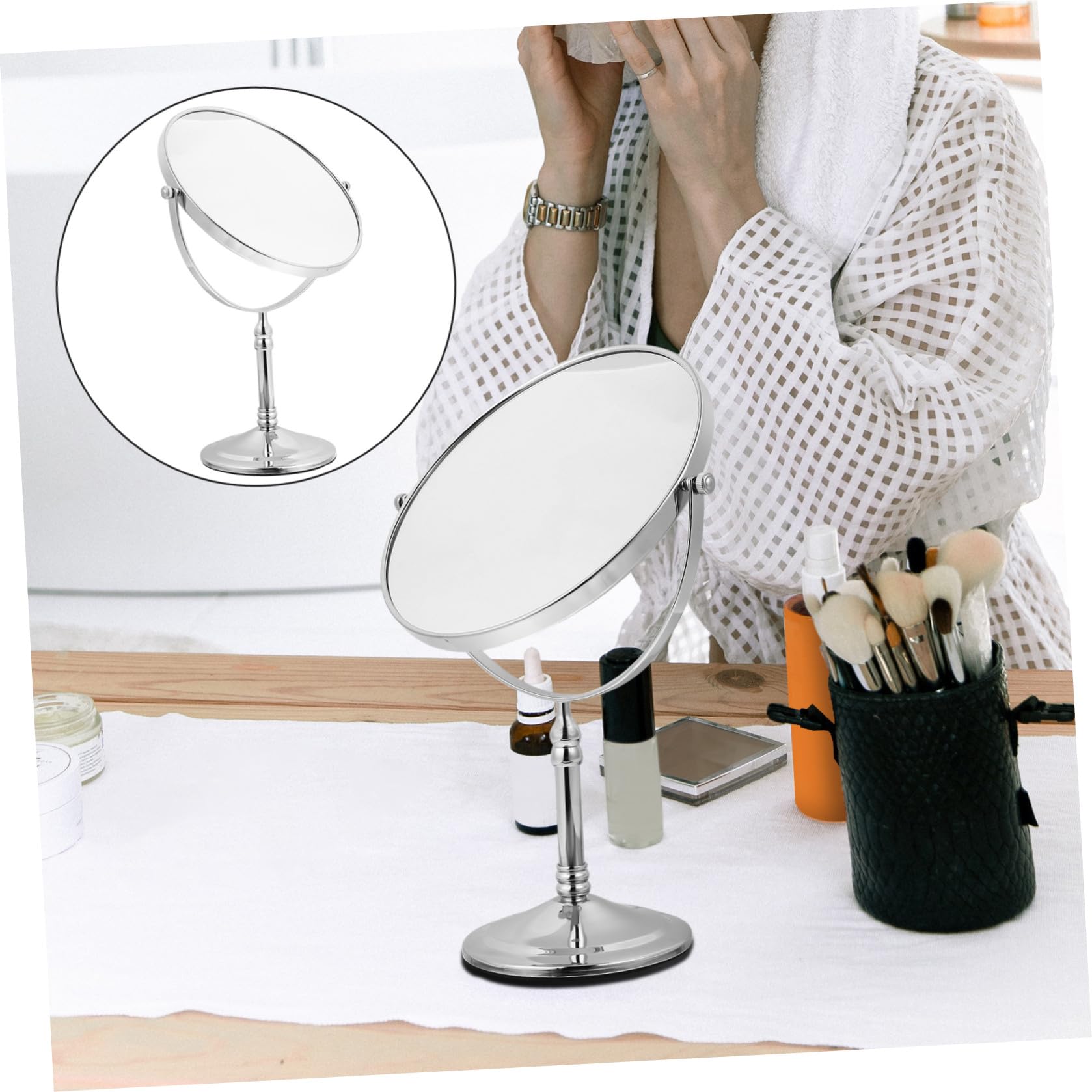 Beaupretty Espejo De Maquillaje De Doble Cara Luz Giratorio y Simple Aumento para Mujer