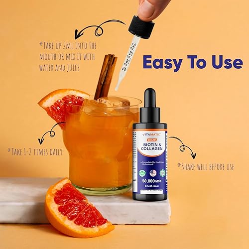 Miniatura 4 de Vitamatic Gotas de biotina líquida y colágeno de 50,000 mcg para el crecimiento del cabello, mujeres y hombres, apoya el crecimiento de la piel