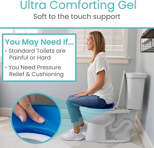 Miniatura 7 de Vive Funda de cojín de gel para asiento de inodoro, cojín elevado acolchado para sillas alargadas, estándar y cómodas, calentador de asiento, Azul