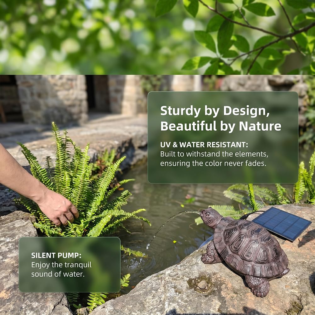 Solar Powered Garden Turtle Water Fountain - Solar Powered Pond Aerator for Small Ponds, Outdoor Garden Decor Turtle Fountain Statue for Garden, Pool, Pond