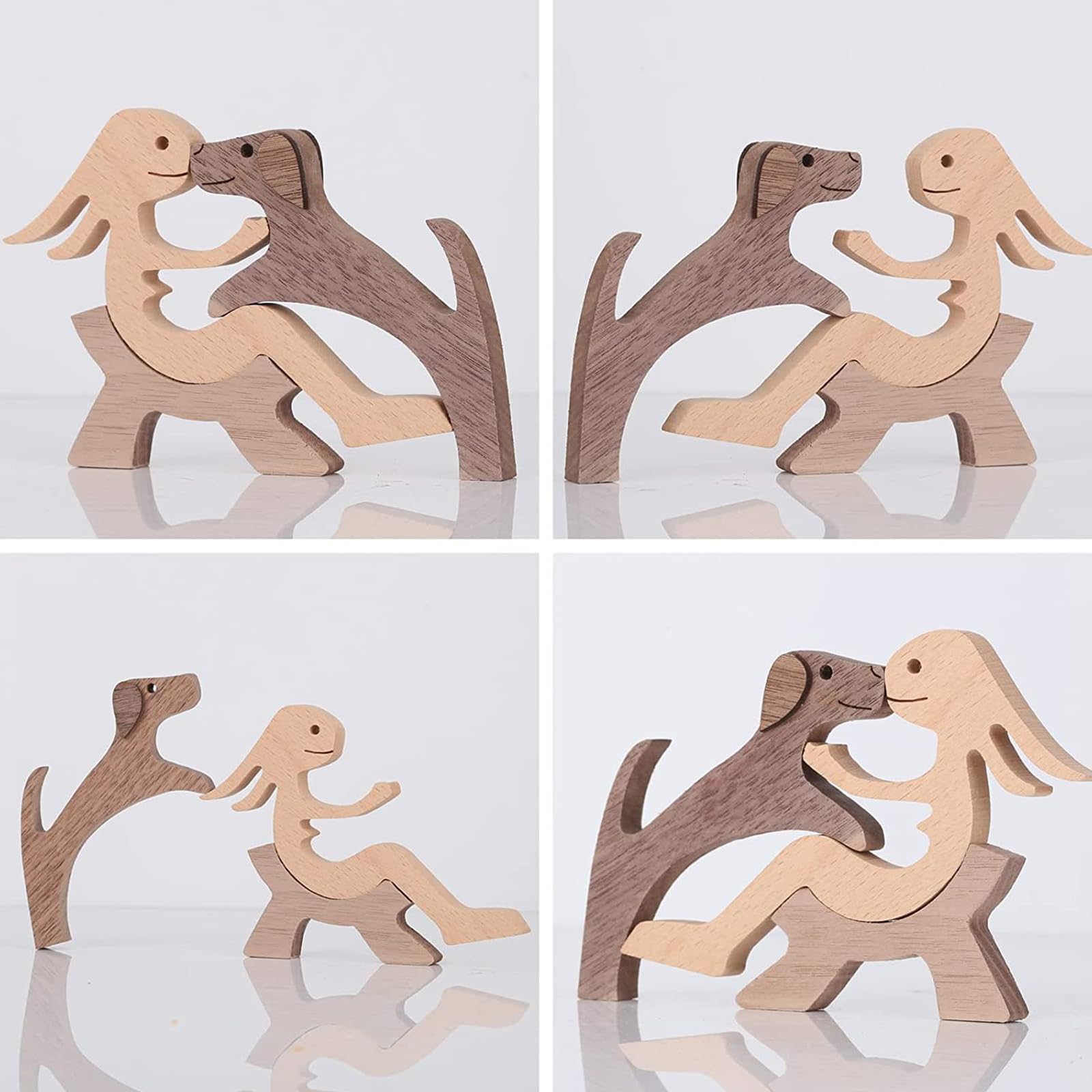 EULAPGOE Wooden Lovely Pet Carving Ornaments, Natural Solid Wood Cute Puppy Family Wooden Carving - Image 4