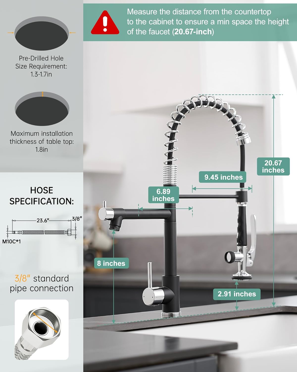 Fapully Kitchen Sink Faucet, Pull Down Kitchen Faucet, Black and Chrome Kitchen Faucets with Sprayer, Single Handle Single Hole Faucets for Kitchen Sinks