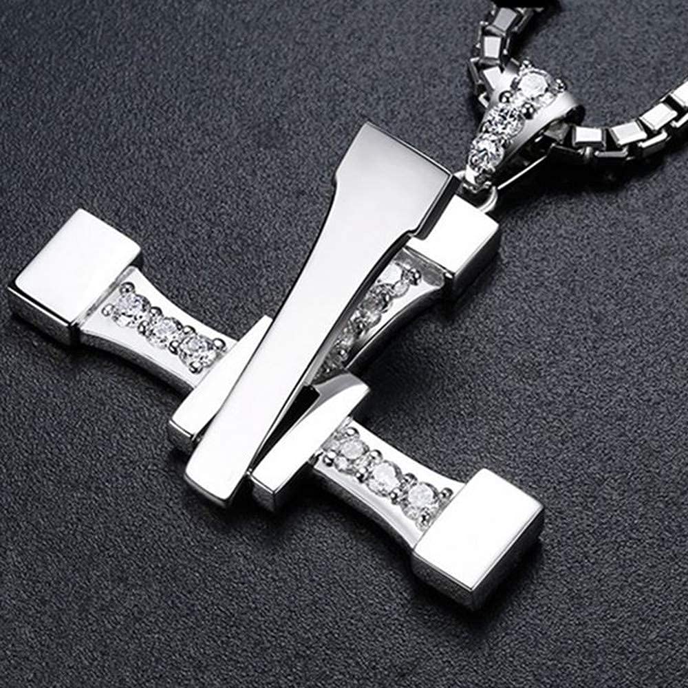 Fast and Furious - Collana in acciaio INOX e argento XXL, con croce, 60 cm