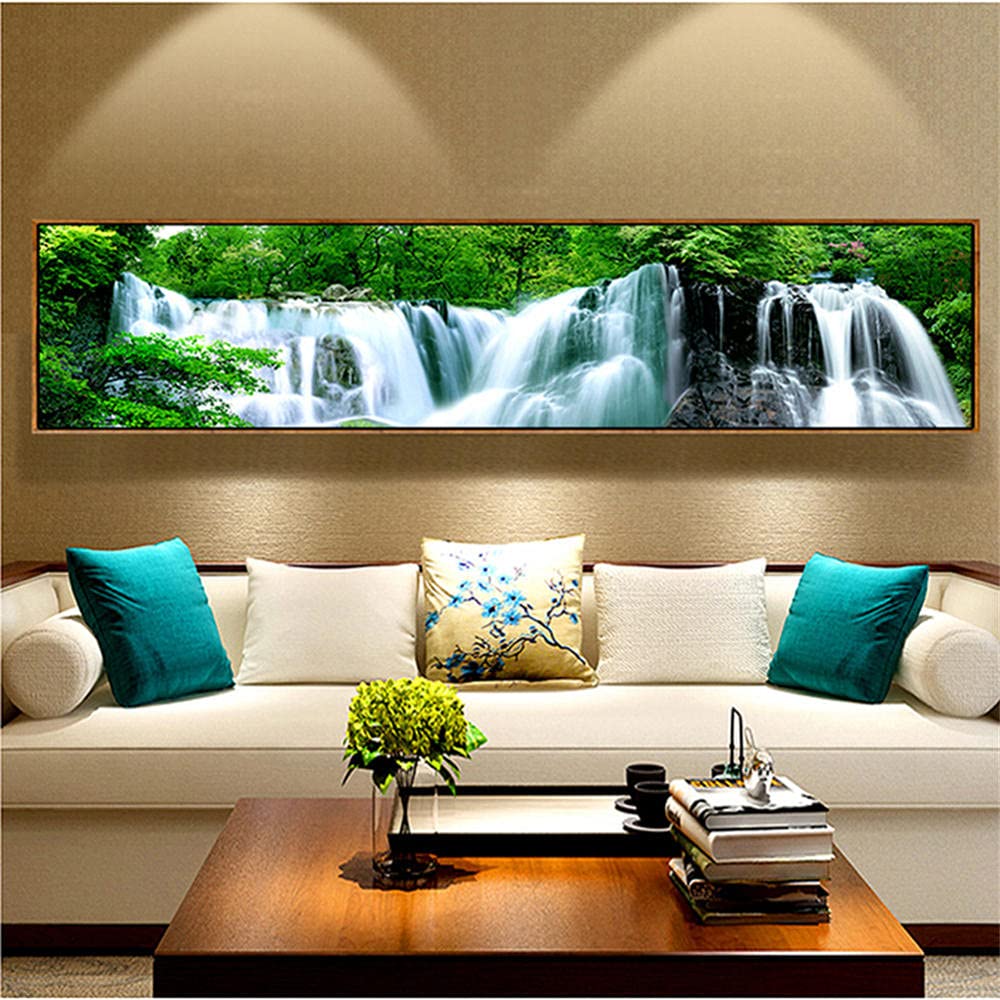 Broderie diamant cascade 5D grand format 50x150cm pour une decoration murale zen et creative