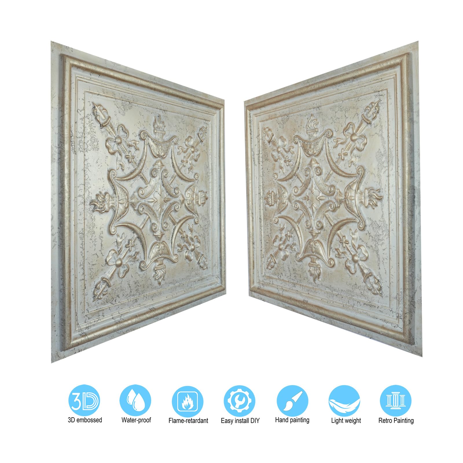 Azulejos de techo suspendido, Azulejos de techo de vinilo Latte, PL07 Grieta de angustia champán dorado 10piezas