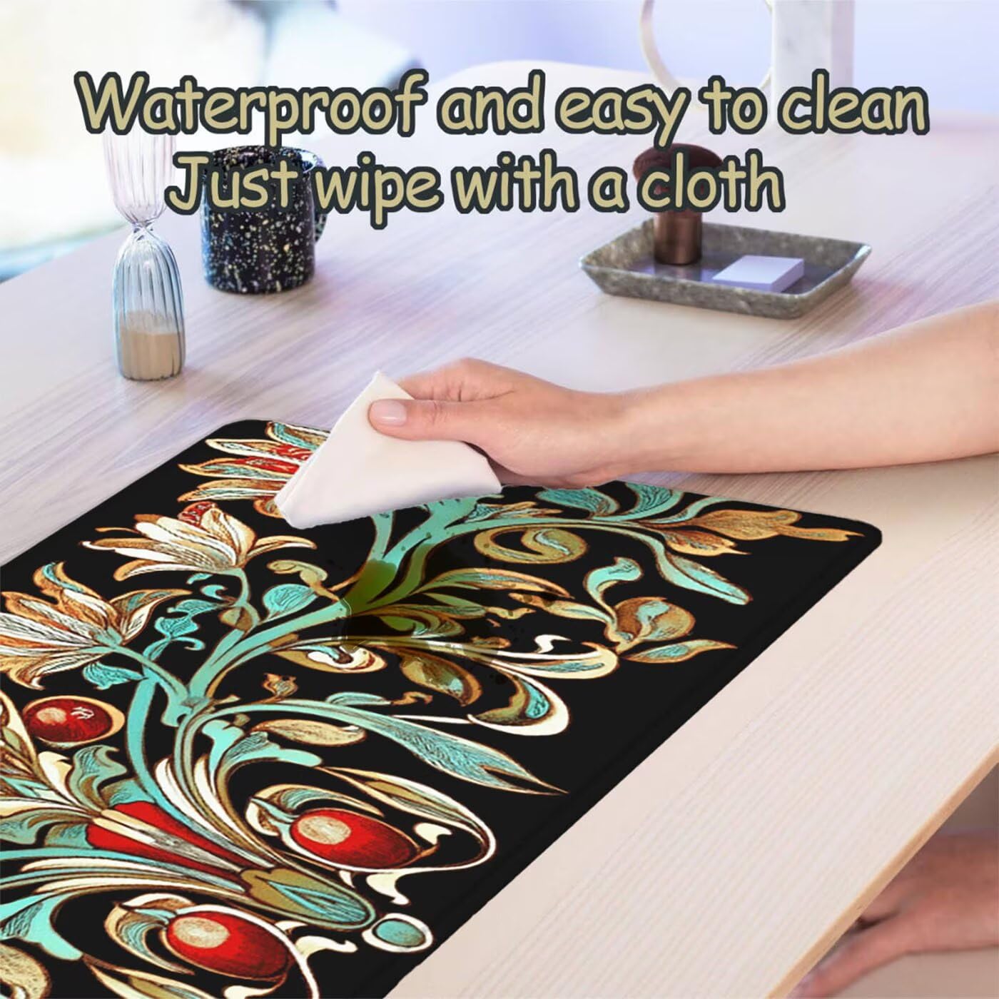 Podkładka pod mysz XXL 1200 x 600 mm duża podkładka pod mysz dla graczy zielona pod ręką biurko szyte krawędzie wodoodporna antypoślizgowa do komputera, laptopa poprawia precyzję i szybkość, kwiat S