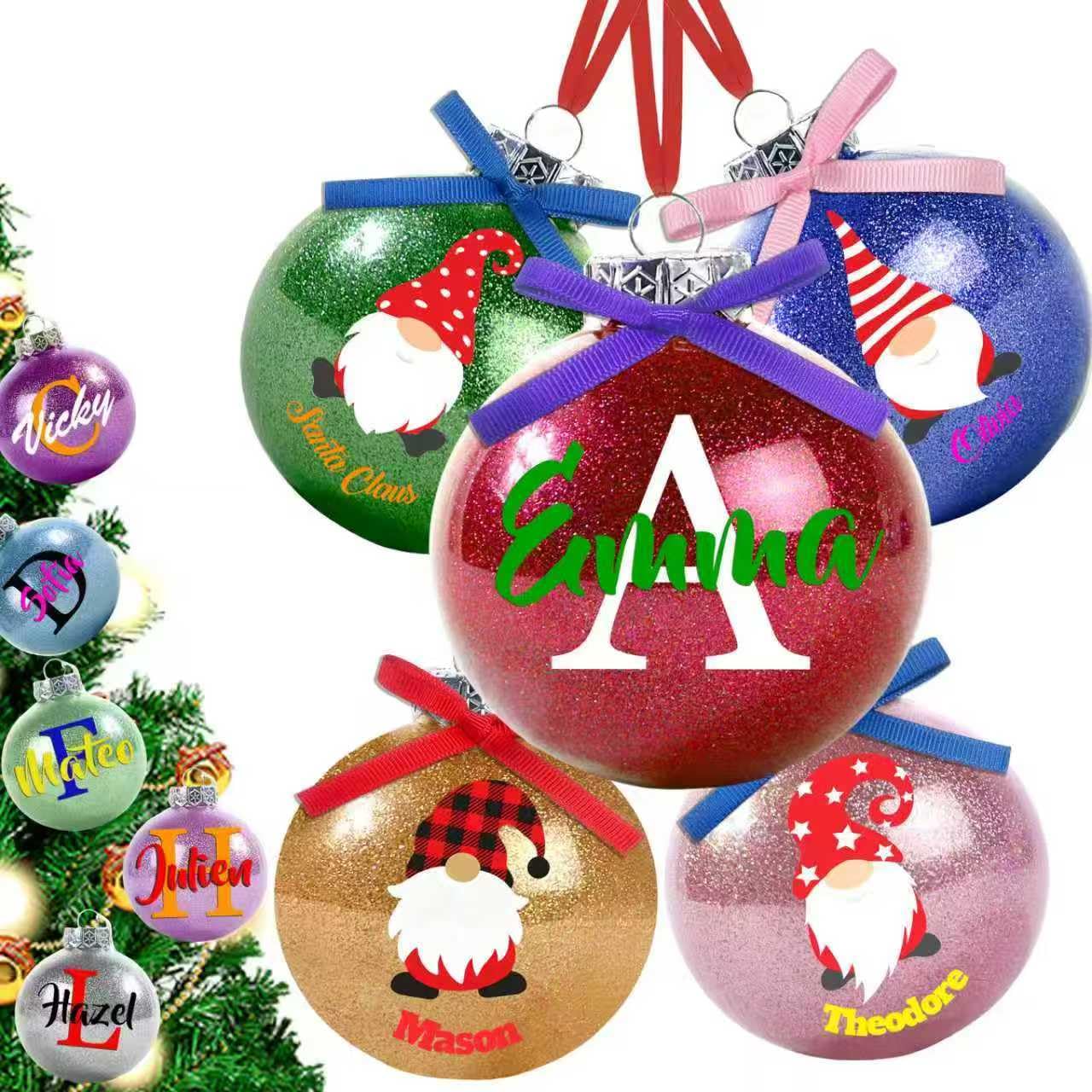 Personalised Christmas Bauble Ornaments Custom Family Christmas Ball Decorations with Name Customizable Glitter Ornament Customized Ornament for Xmas Tree Decor Gifts