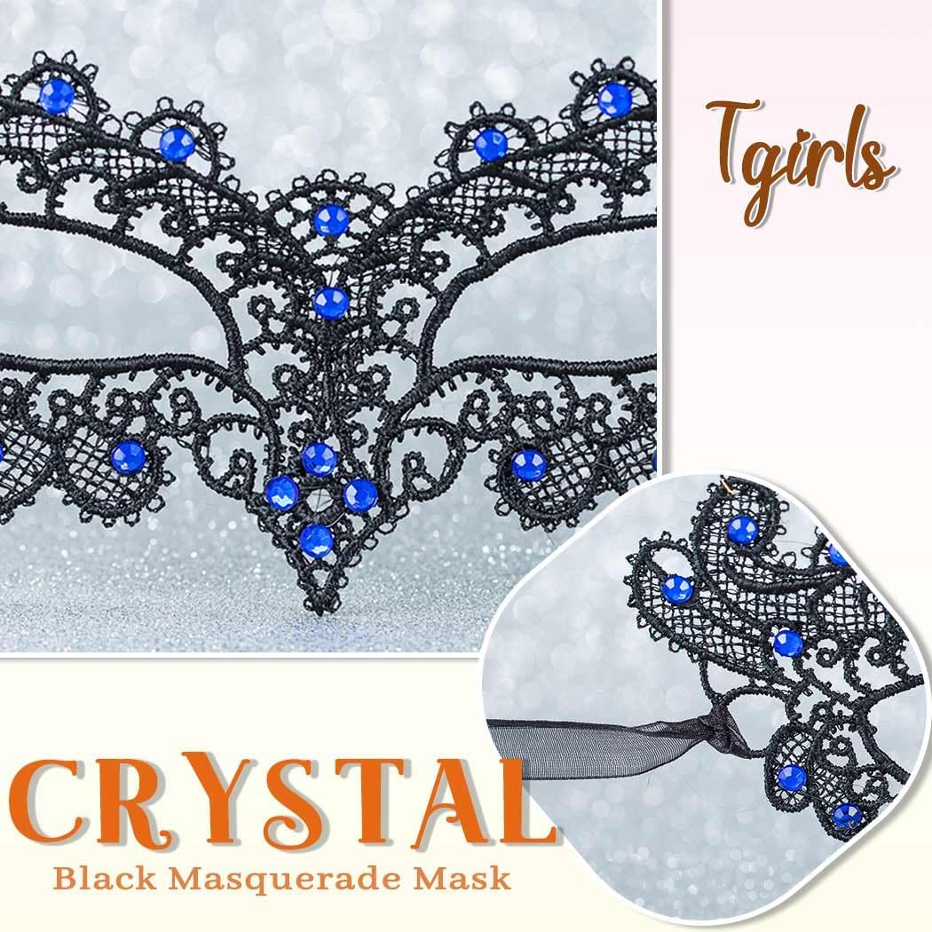 Tgirls Black Masquerade Mask for Women Rhinestone Lace Mask Costume Party - Image 2