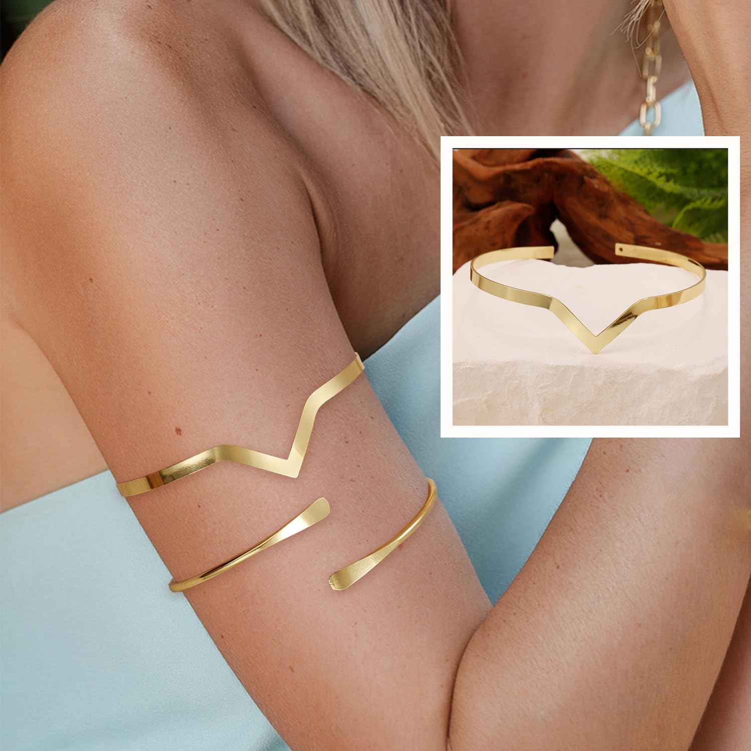 COLOYAN 8PCS Gold Upper Arm Cuff Jewelry for Women, Arm Cuff Bracelet Upper Arm Cuff Bangle, Adjustable Minimalist Arm Armlet Armband Set