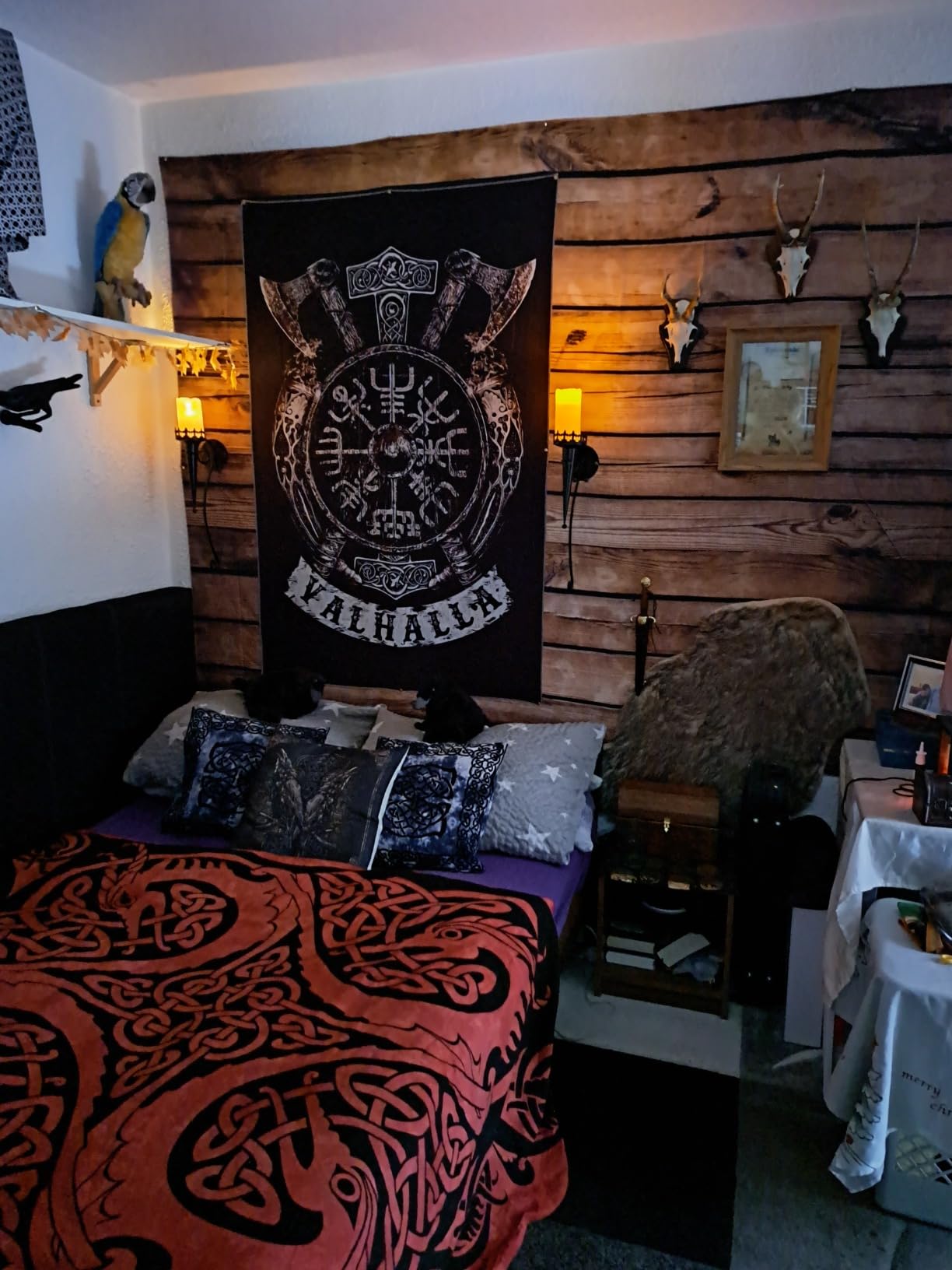 Tapisserie Viking Vegvisir 150x100 Cm - Déco Murale Mythologie Nordique, Valhalla, Marteau - Tissu Polyester