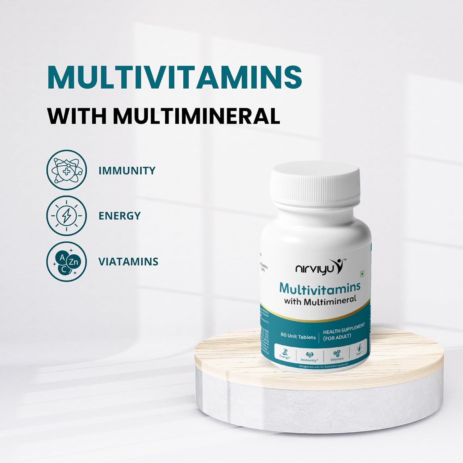 Nirviyu Multivitamin Multiminal Male tablets | Comprehensive health complement for male. Increases metabolism, immune, energy, hair growth, bone strength and overall well -being - 60 tablets Nirviyu Multivitamin Multiminal Male tablets | Comprehensive health complement for male. Increases metabolism, immune, energy, hair growth, bone strength and overall well -being - 60 tablets