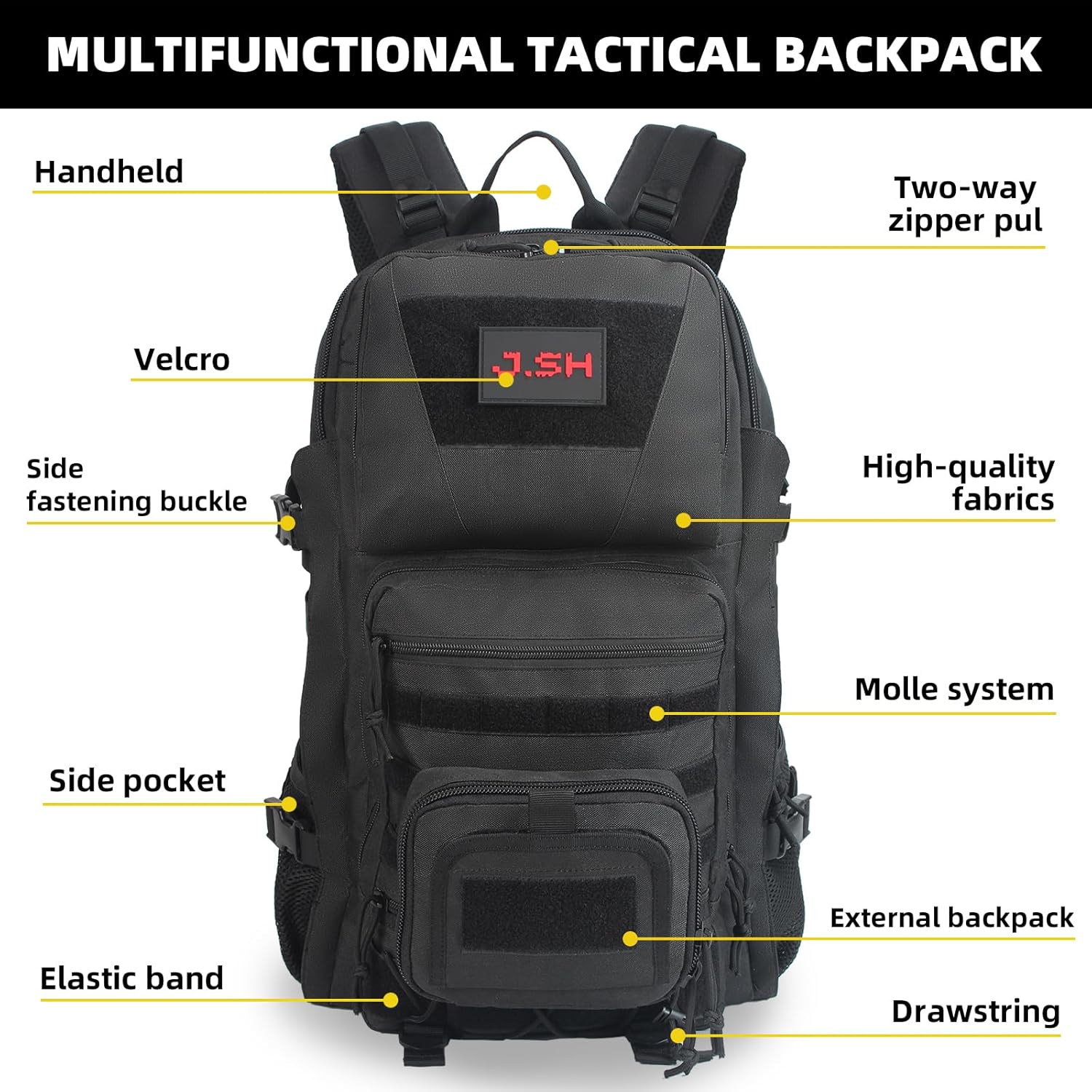 J.SH 50L Military Tactical Backpack for Men - MOLLE Hiking & Travel Assault Pack, 3-Day Emergency Bag with Water Bottle Pouch - Image 2