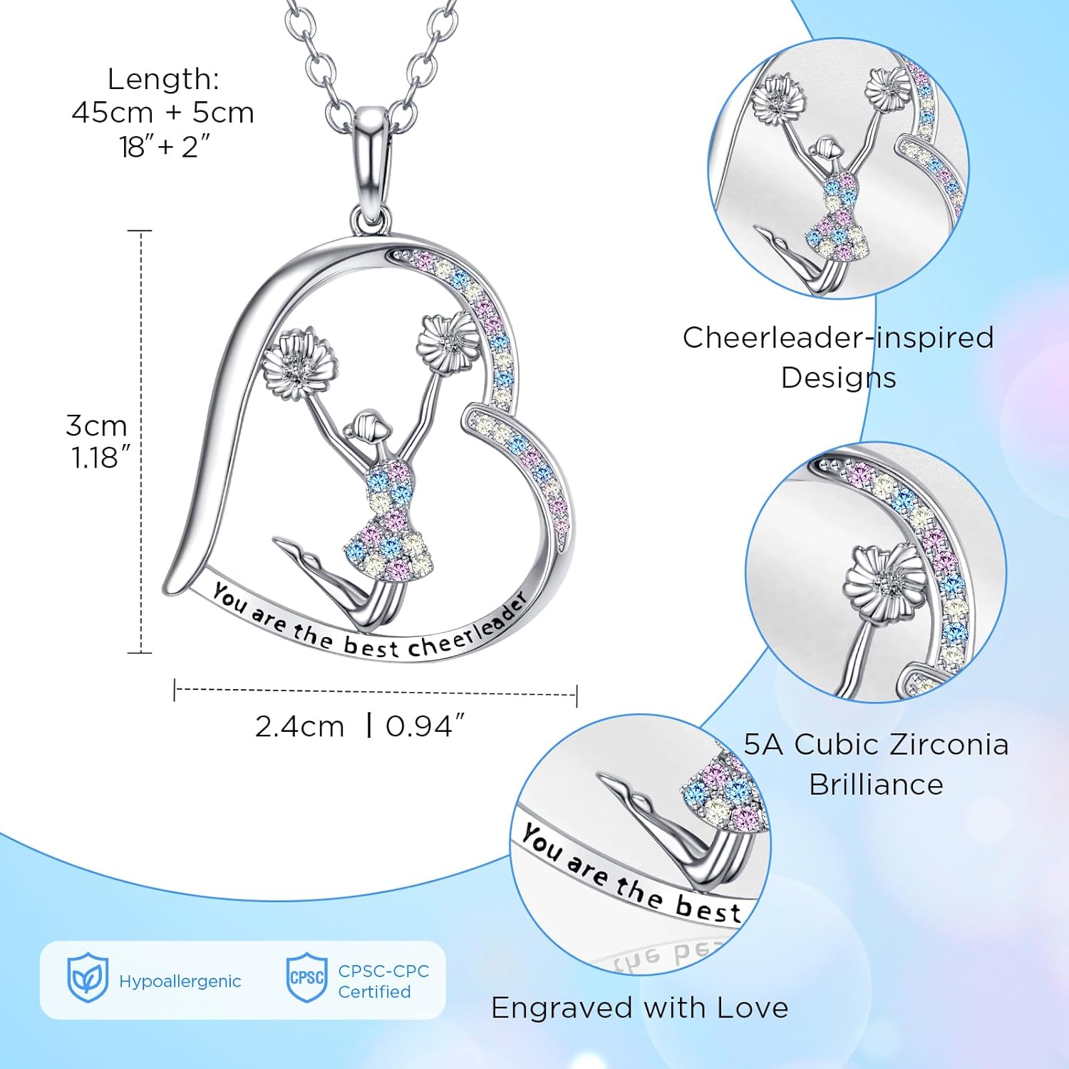 NORBU Cheerleader Gifts for Girls, Hypoallergenic Cheer Necklace for Daughter Cheerleading Squad Cheer Team Team Spirit Coach, Homecoming Graduation Birthday Christmas Gift - Image 4