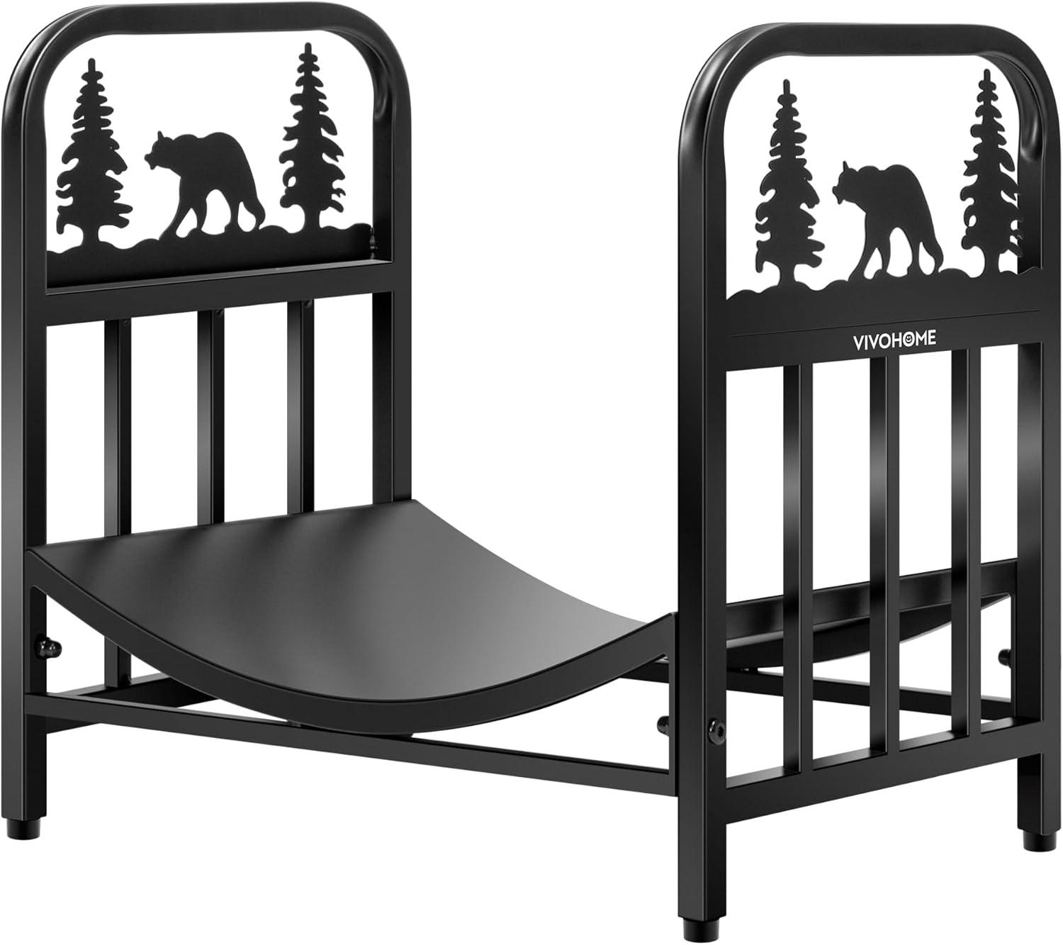 VIVOHOME 16.5 in Decorative Firewood Storage Log Rack with Bear Pattern, Solid Wrought Iron 17 Inches Decorative Heavy Duty Firewood Storage Log Rack Wood Holder Indoor Outdoor