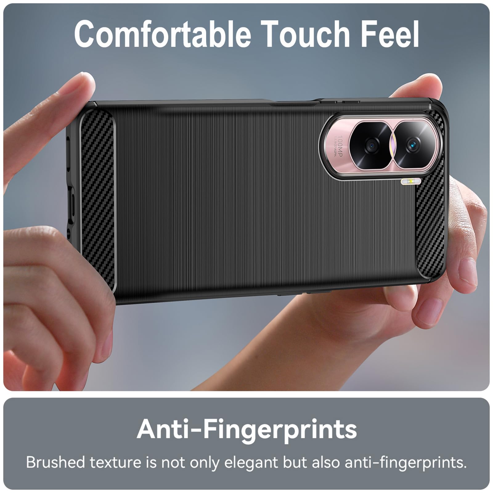 KZIOACSH Cover Honor 90 Lite + [3 Pack] Pellicola Protettiva, TPU Antiscivolo Fibra di Carbonio Custodia per Honor 90 Lite,Nero