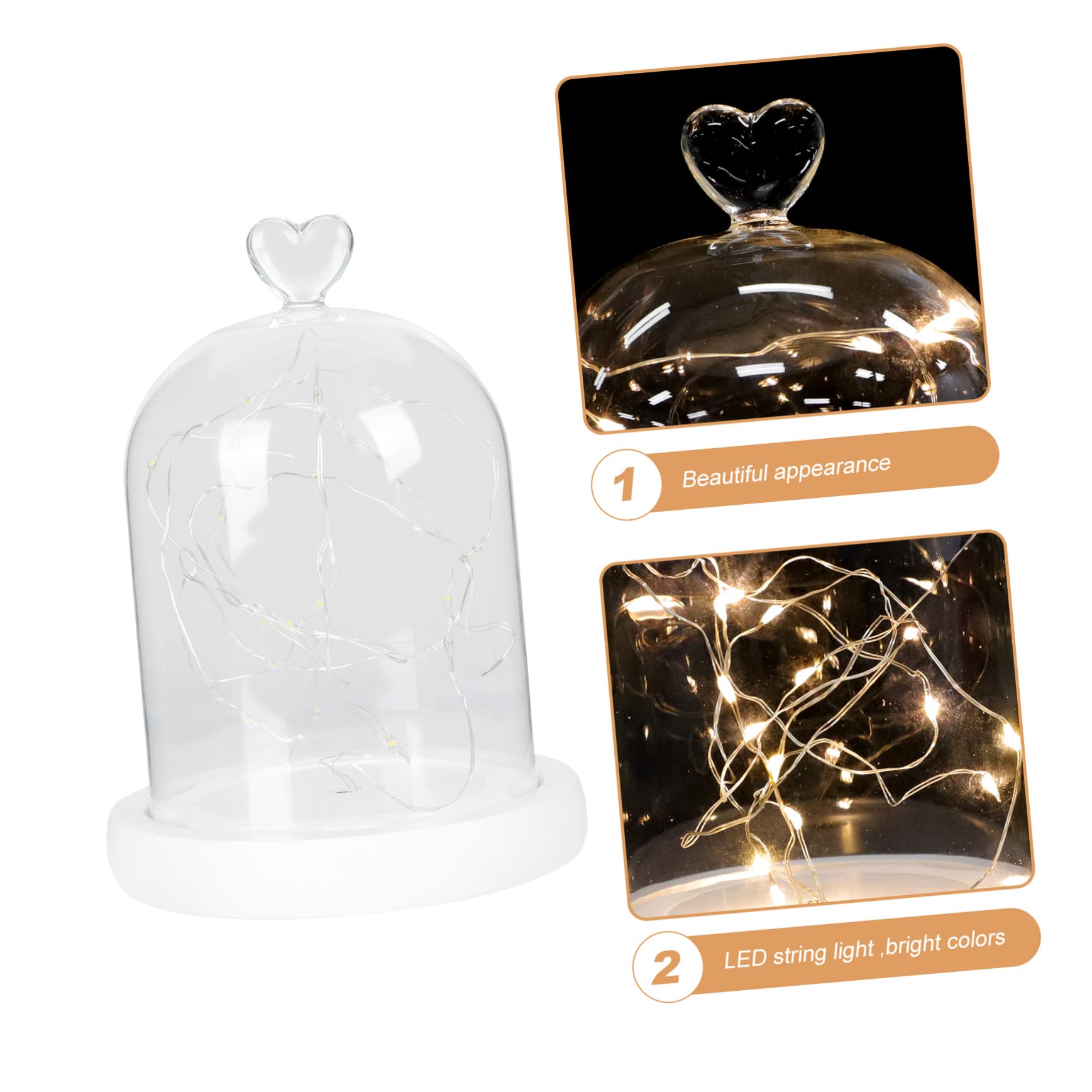 Cabilock 1Pc Fleur Couverture Gâteau Conteneurs Bougie Conteneurs Gâteau Toppers Coeur Affichage Cloche Cloche Cloche en Verre Fleur Cloche avec Lumière Fleurs Éternelles