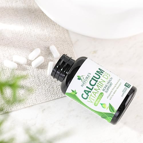 Miniatura 9 de Calcio 1200 mg más vitamina D3, salud ósea y apoyo inmunológico, suplemento de calcio de la naturaleza con vitamina D extra fuerte para absorción de