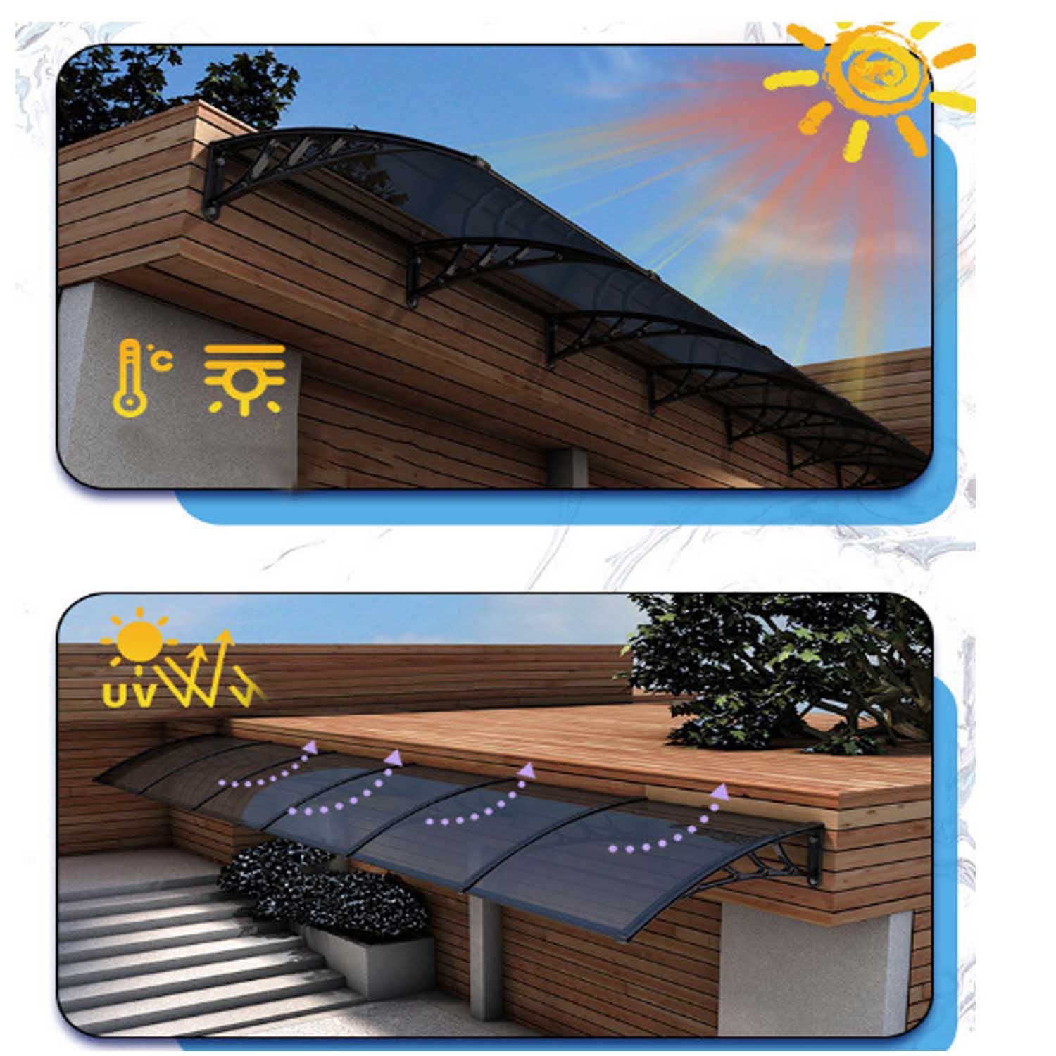 WeerResistant - Tettoia in policarbonato per porta, 80 x 480 cm, protezione antipioggia e isolamento acustico, elegante copertura per ingresso per case e aziende