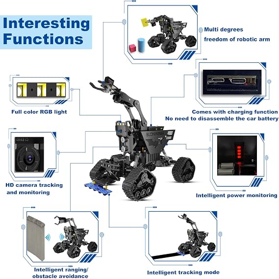 Robot Car Kit, 2 in 1 Smart Robotics Arm Building Toy for Raspberry Pi Python Coding, STEM Programming Tank Kits with Camera (Without RPi Board)