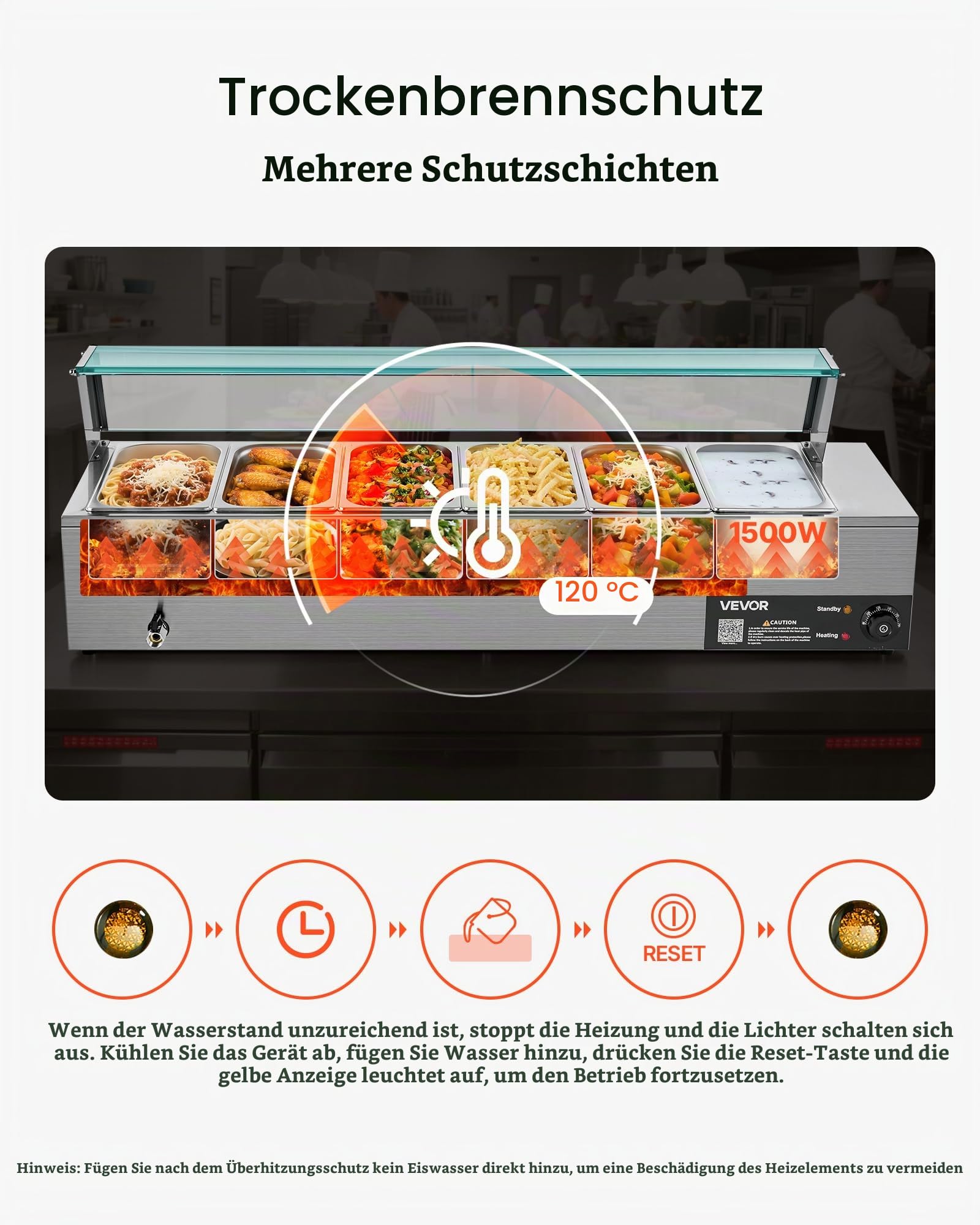 VEVOR kommerzieller Speisenwärmer (6 x 1/3 Größe Behälter), 1,5 kW elektrischer Wärmebehälter aus Edelstahl mit Glasabdeckung & Suppenkelle, Chafing Dishes für Catering Restaurant Party