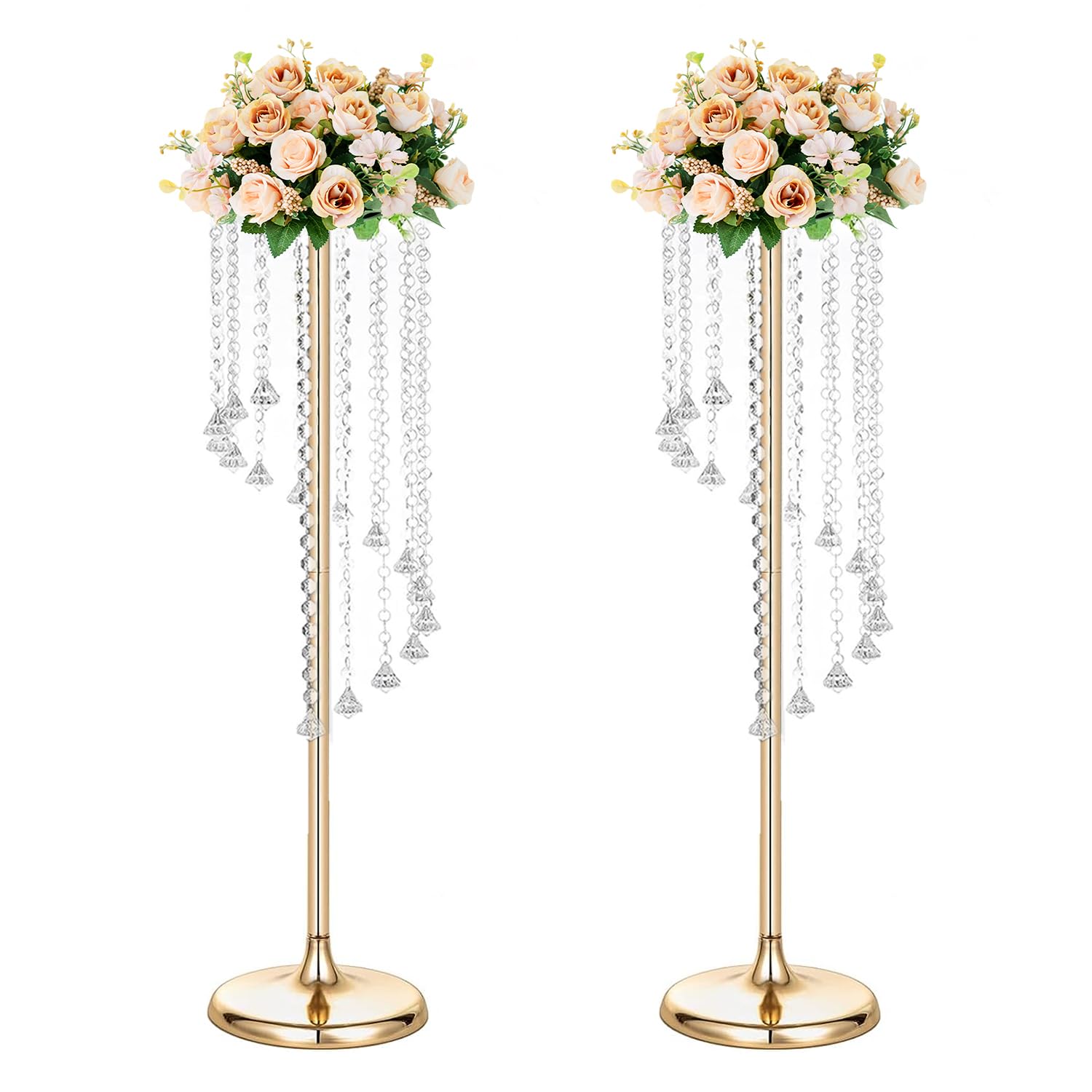 35.4inch Flower Stand for Wedding - Gold Vases Crystal Flower Vase, 2pcs Metal Wedding Flower Stand for Centerpiece Table Decorations Reception Party Home Decor