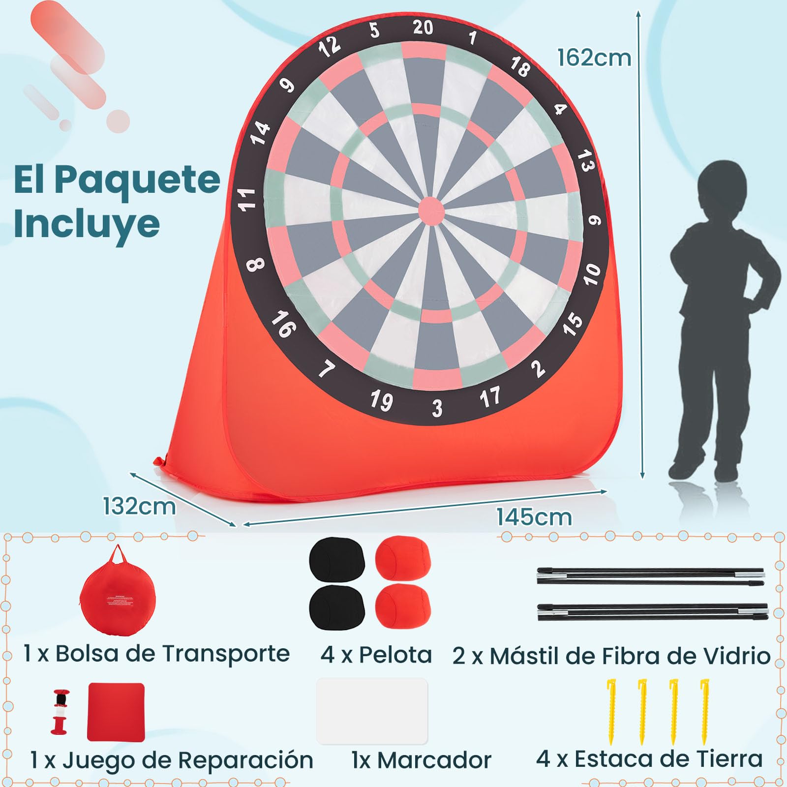COSTWAY Diana Dardos Gran Board para Niños, Plegable y Portátil con 4 Pelotas de Pateo, Bolsa de Transporte, Tablero de Dardos de Fútbol para Jardín, Césped