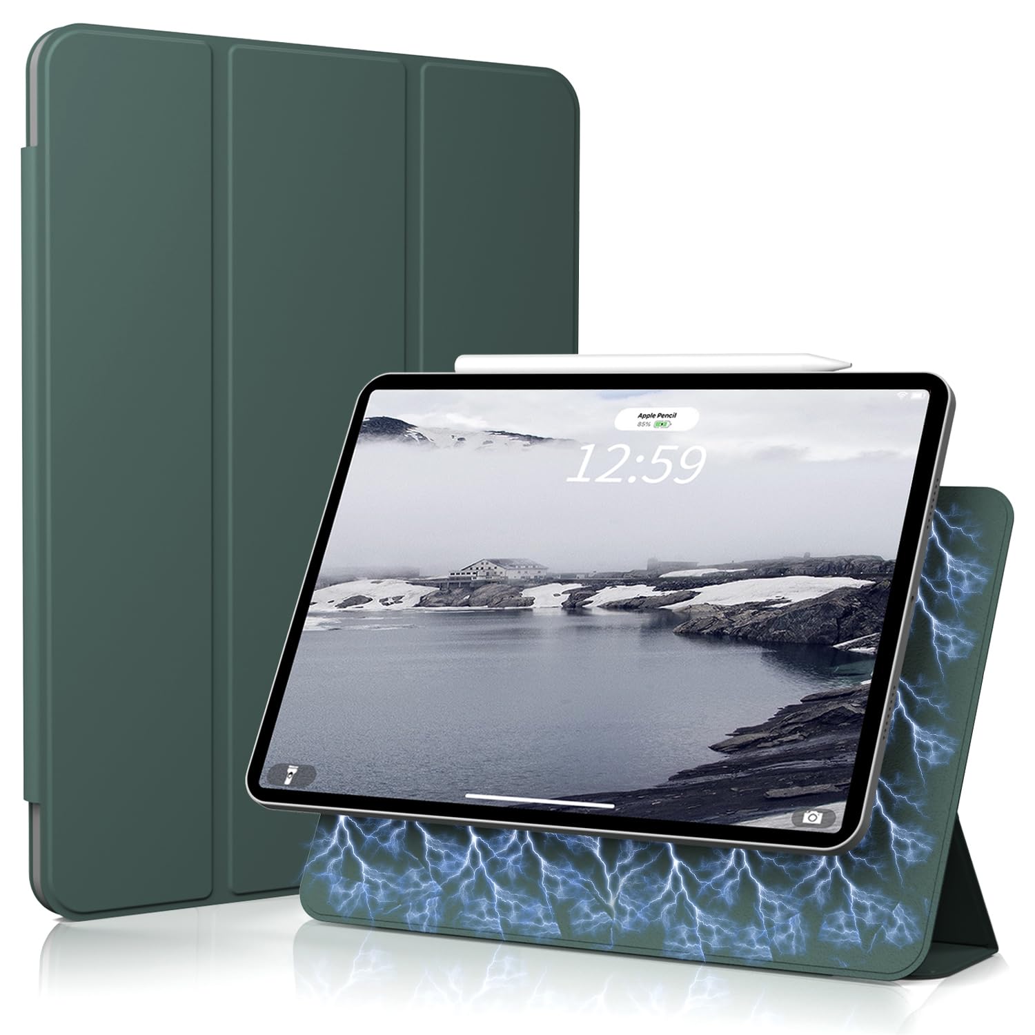 Case for iPad Pro 11 Inch 4th/3rd/2nd/1st Generation 2022/2021/2020/2018, Magnetic Attachment Smart Cover [Supports 2nd Gen Pencil Charging] Trifold Stand, Auto Sleep/Wake, Dark Green