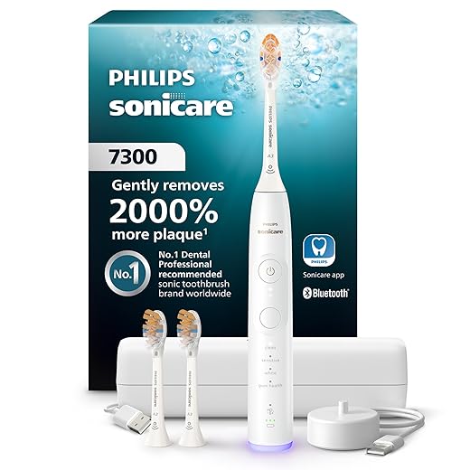 Philips Sonicare 7300 Series Electric Toothbrush - Next-Generation Sonicare Technology, Pressure Sensor, 12 Brushing Settings, SmarTimer, BrushPacer, 21-Day Runtime, Travel Case, White, HX7420/07