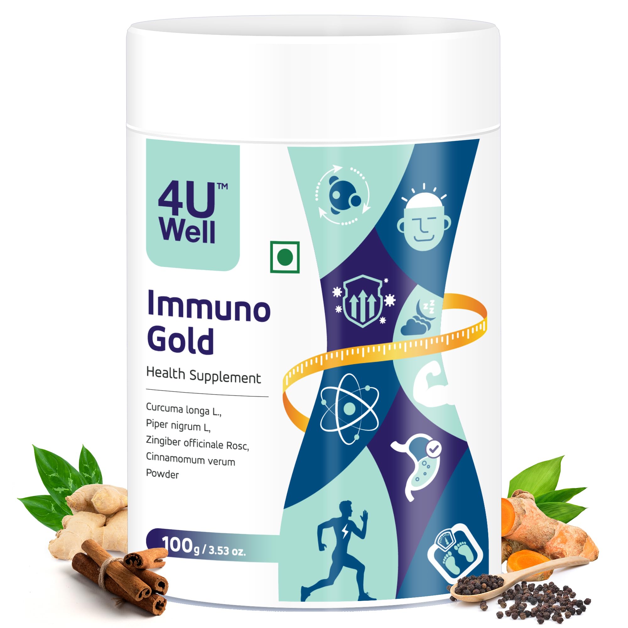 4UWELL Immuno Gold | Turmeric Extract | Anti inflammation | Immunity With Curcuma Longa, Turmeric & Ginger | 100g-image-1