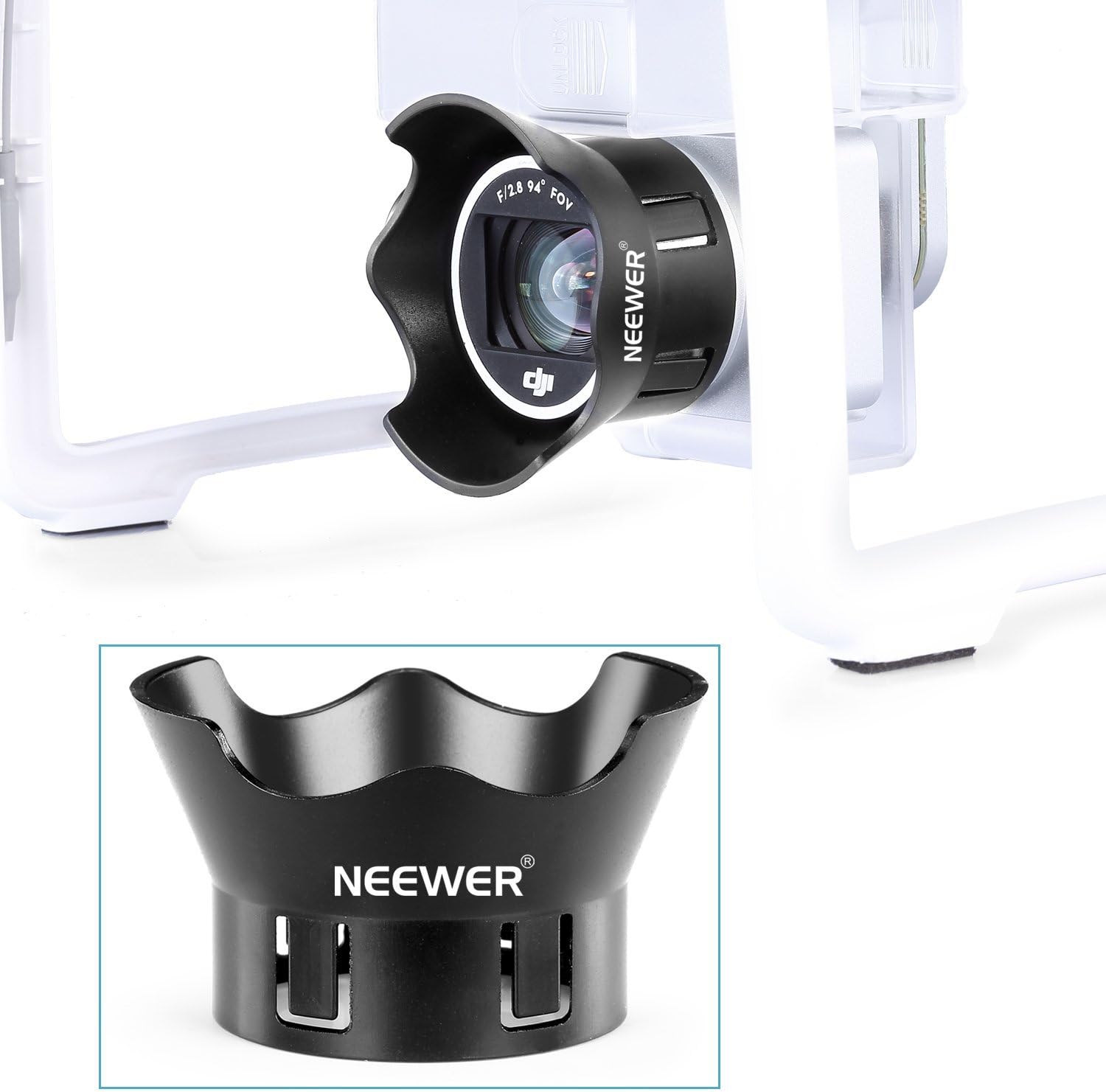 Neewer for DJI Phantom 3 Standard Professional and Advanced, Protective Camera Lens Cap Protector Cover + Flower-Type Rose Petal Lens Hood Made of Premium ABS Plastic (Black)