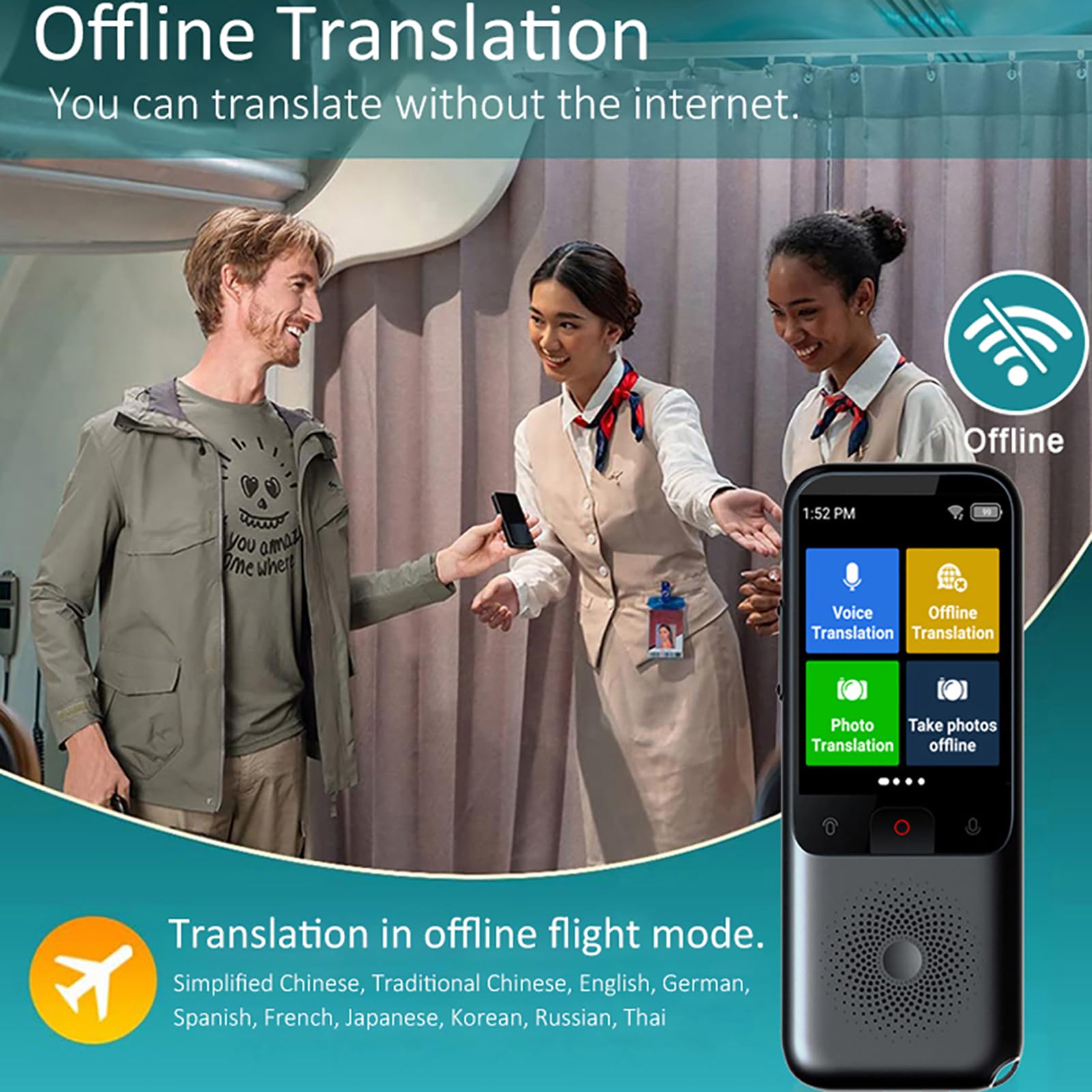 Dispositivo Traduttore Vocale Simultaneo, 138 Lingue Online, 17 Offline, Trascrittore WT2, Schermo HD, Batteria Lunga Durata - Traduzione Istantanea, Fotografia Multilingue, Conversione Valute