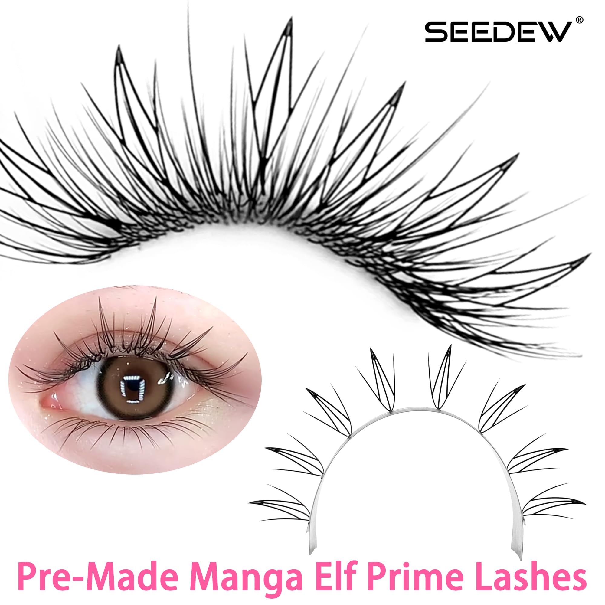 SEEDEW Pre-Made Manga Elf Prime Lashes, MJ-96PCS D Curl MIX8-15mm 0.07mm 12 Rows/Tray, Quickly Apply, Beginner Friendly - Image 2