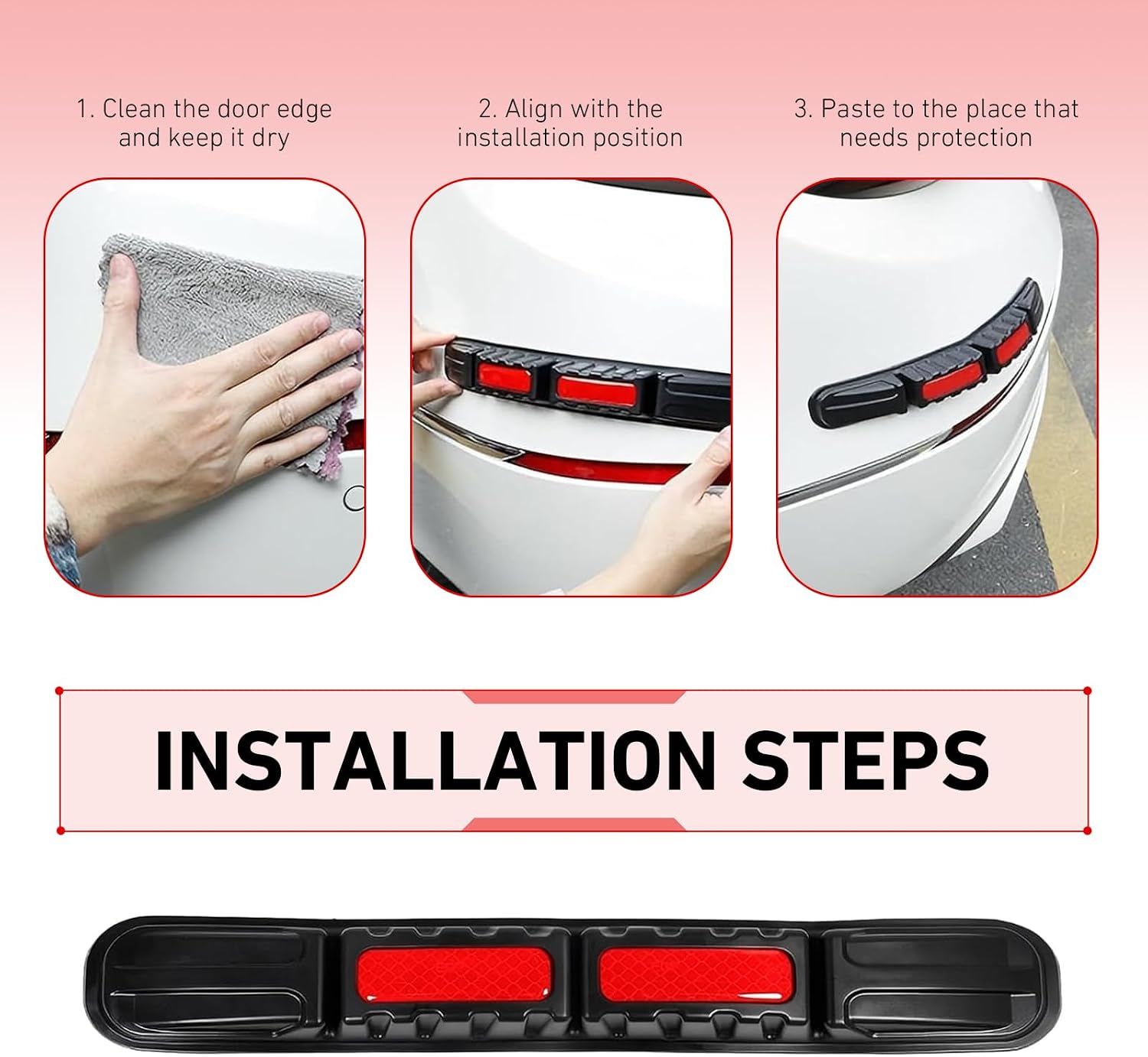 2 PCS Car Bumper Guard Strips, Reflective Anti-collision Trim for Front & Rear Bumper, TPU Self-adhesive Cushioning Protector, Foldable Exterior Accessory for Cars SUVs Trucks (Red)