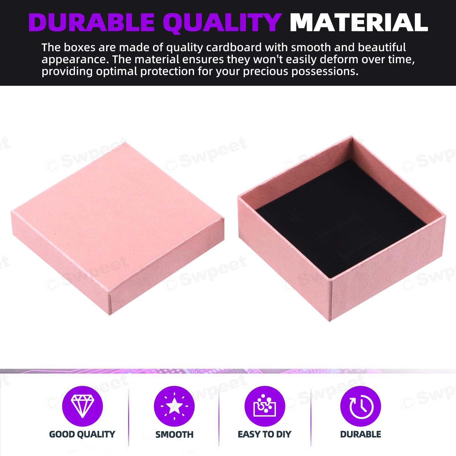 Swpeet Lot De 17 Boîtes à Bijoux En Carton Avec Ciseaux Et Ruban En Polyester - 7,5 X 7,5 X 3,1 Cm - Noir