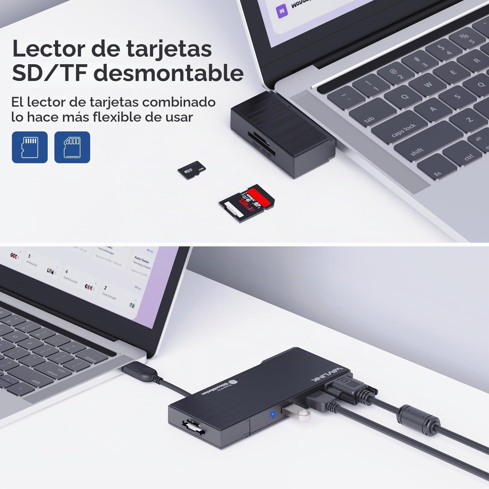 Docking Station, WAVLINK Dock Station de Viaje Portátil 9 en 1 con HDMI 4K, VGA 1080P, 2xUSB 3.0 5Gbps, Lector de Tarjetas SD/TF Desmontable, RJ45, para Mac/Windows/Android/Chrome/MacBook Neo