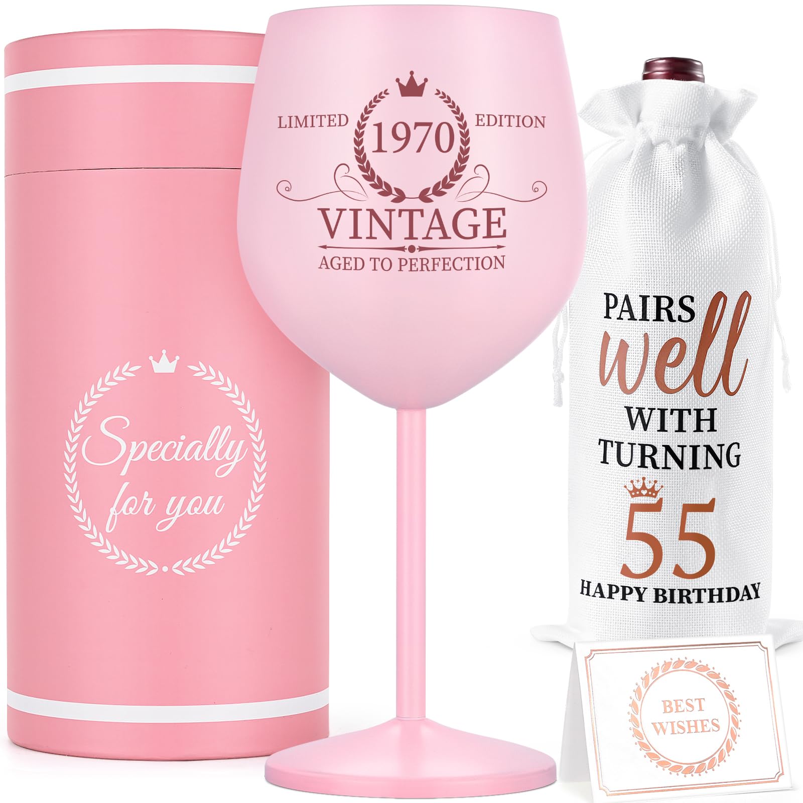Lifecapido 55th Birthday Gifts for Women, Vintage 1971 Birthday Wine Glass