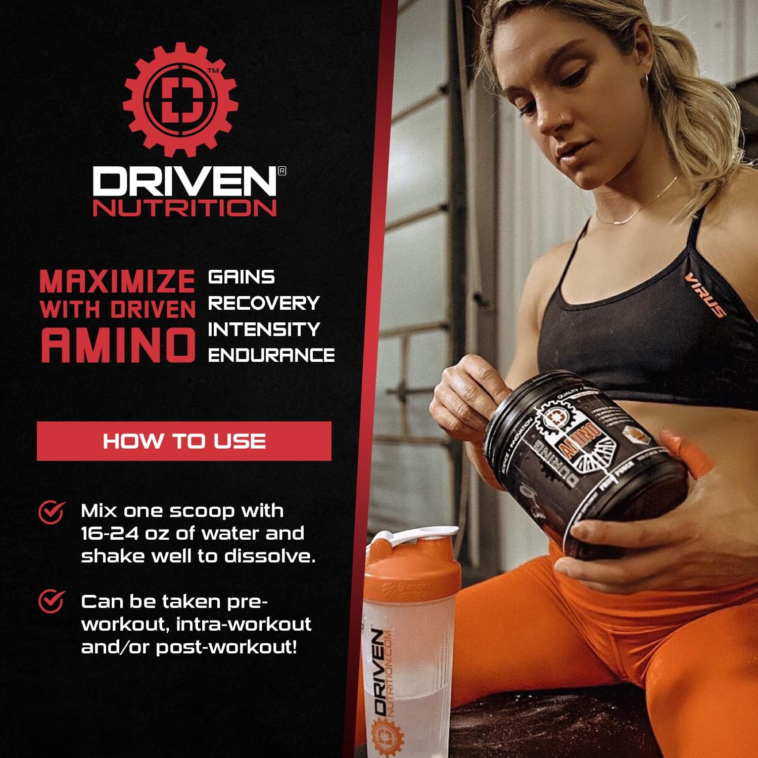Driven Amino Branched-Chain Amino Acid with Glutamine - 2:1:1 BCAA Ratio, 4g Leucine - Train Harder & Longer - Increase Muscle Mass, Aid Recovery - Low-Carb - Vegan - 50 Servings - Grape