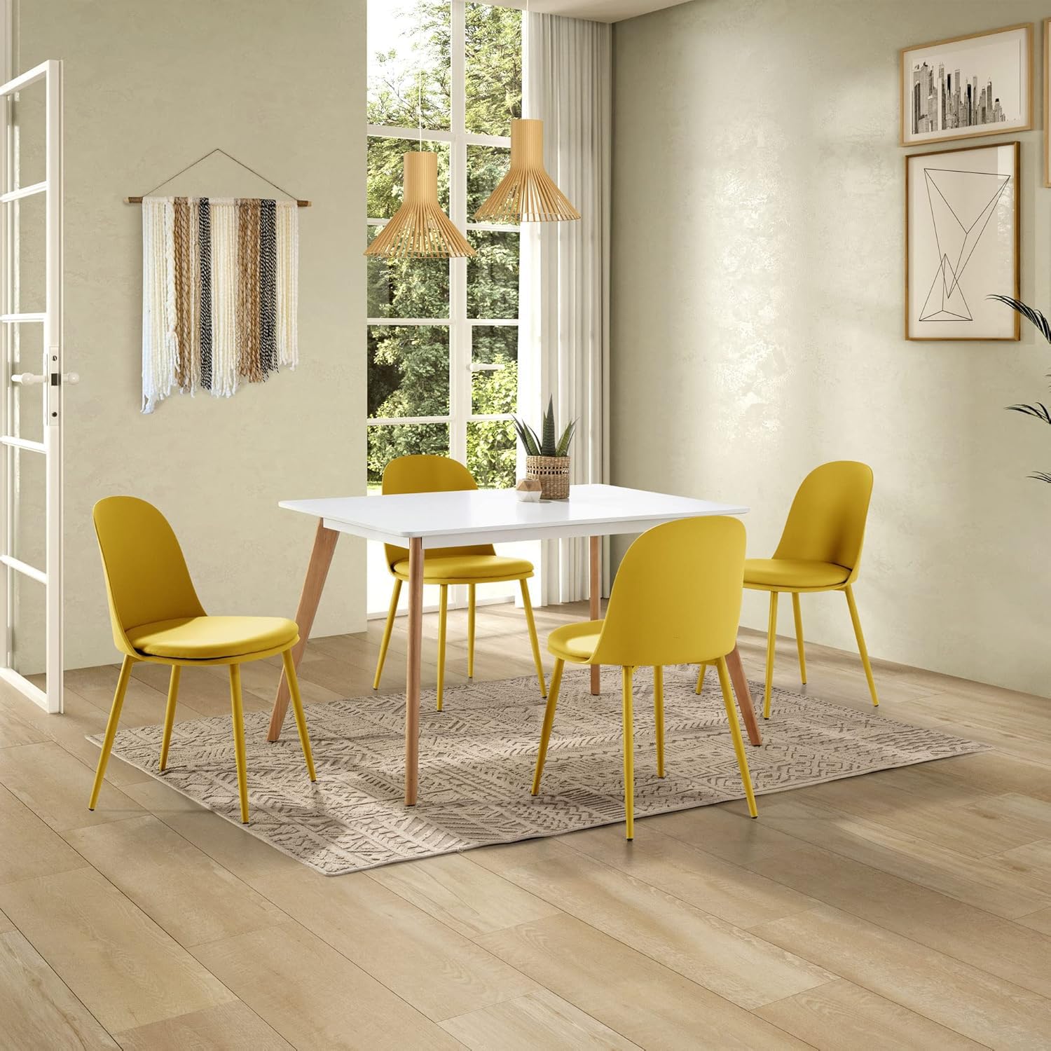 Mesa Comedor, Mesas de Cocina Estilo Nórdico, Diseño Resistente, Duradero y Ligero, Tablero MDF Blanco Mate, Patas de Madera de Haya, 120 x 80 x 75 cm