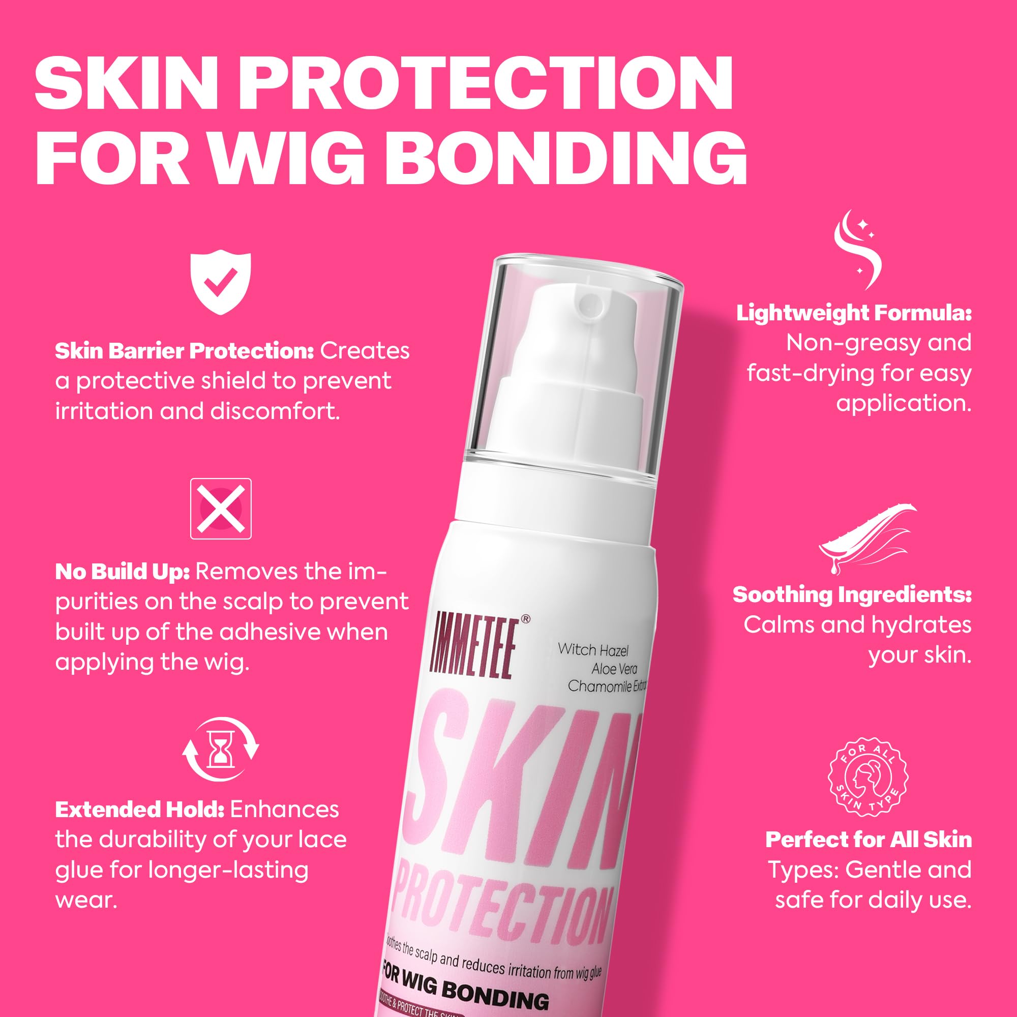 immetee Wig Bond Protección para la piel, pegamento para pelucas, protector del cuero cabelludo para pegamentos para pelucas de encaje y adhesivos capilares. 100 g/3,38 fl. oz.
