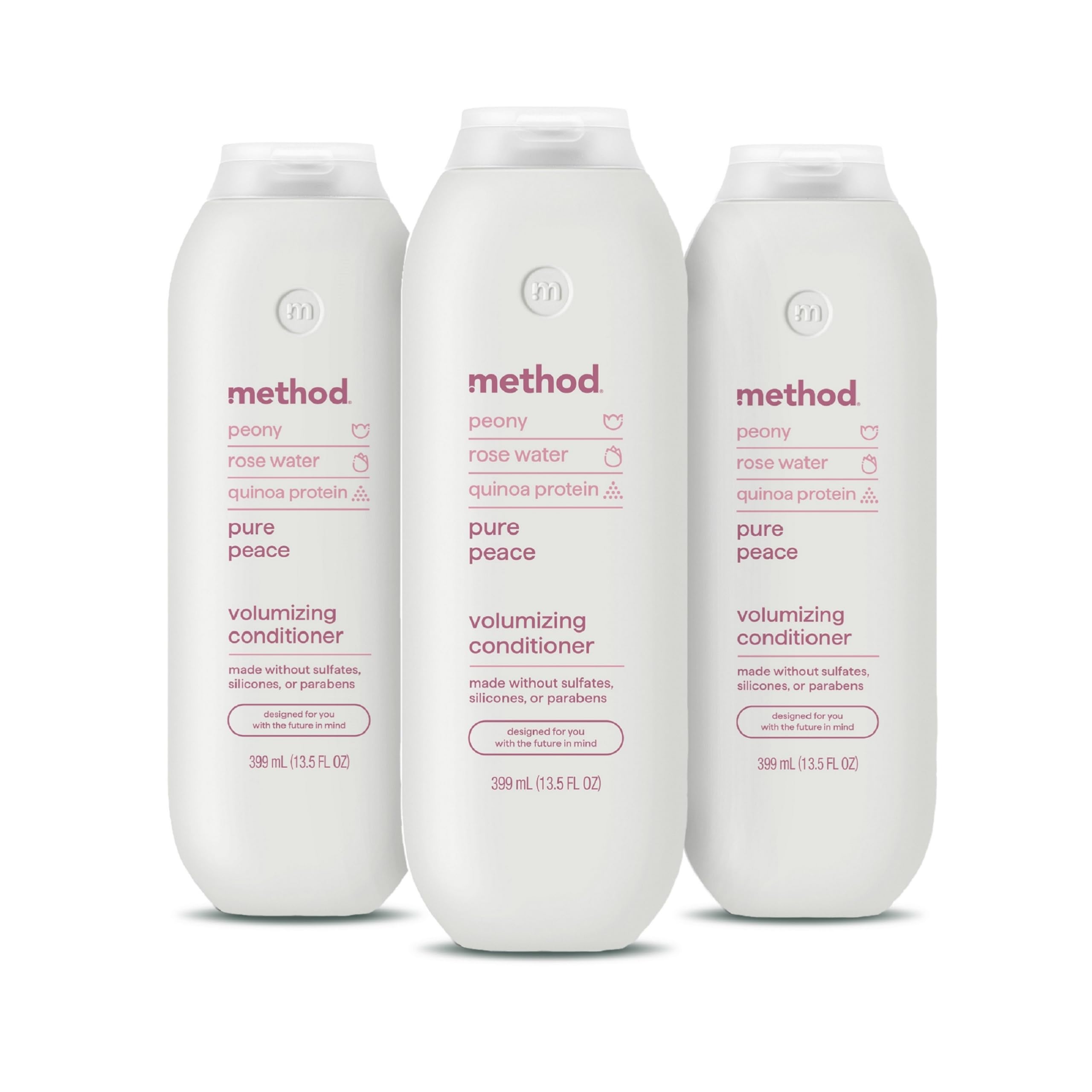 Method Volumizing Conditioner, Pure Peace with Rose, Peony, and Pink Sea Salt Scent Notes, Paraben and Sulfate Free, 13.5 oz (Pack of 3)