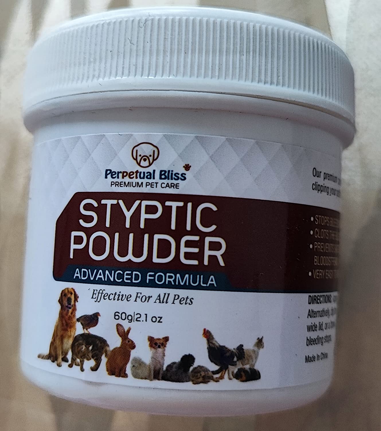 Perpetual Bliss Styptic Powder (Large 60g Tub) For Dog, Cat, Other Pets