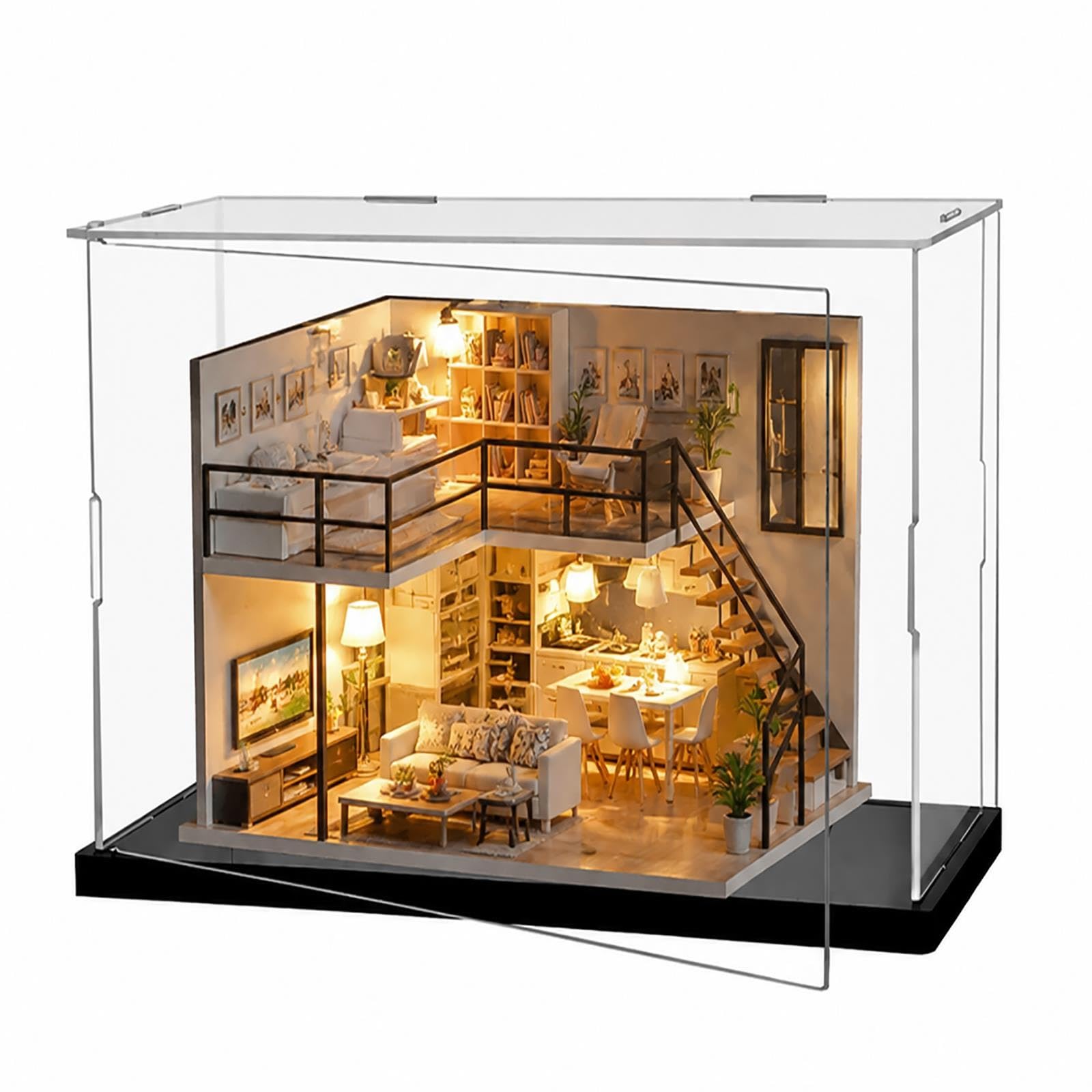 WLCGYD Acryl Vitrine Transparente (Größen: 15–60 cm) Mit Schwarzem Sockel | Vertikale Vitrine Zur Aufbewahrung – Stecksystem, Stapelbares Design – Ideal Für Wohnzimmer, Büro Oder Schreibtisch