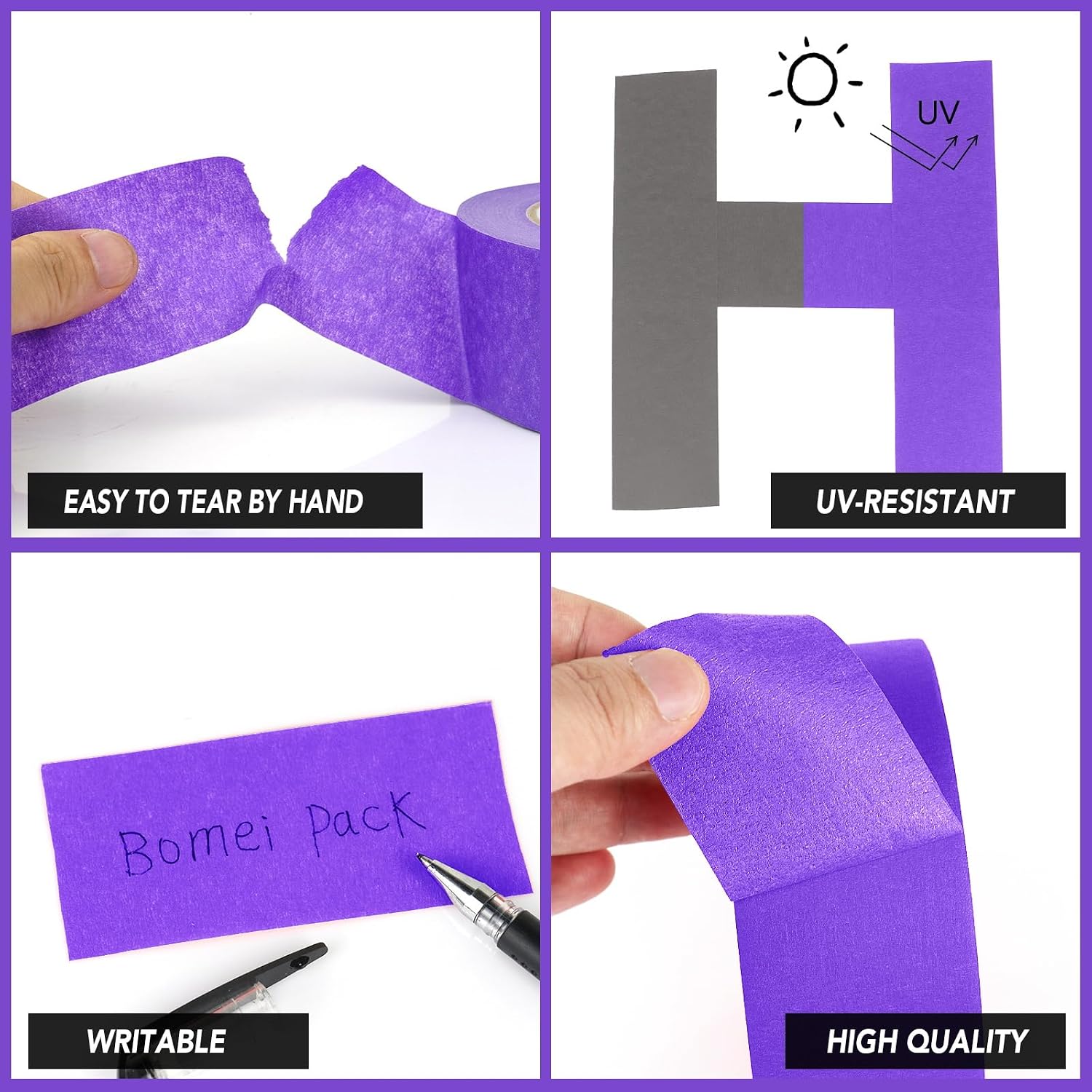 BOMEI PACK 3 Pack Purple Painters Tape, 2 Inch x 35yds, Premium Painting Masking Tape, Clean Release Paper Tape for Home and Office