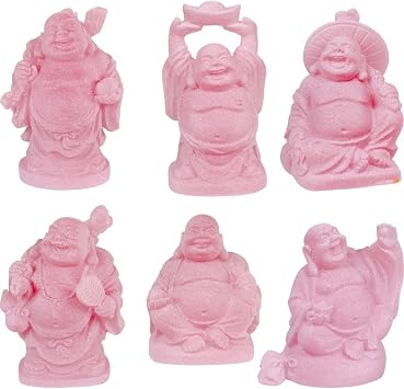Polyresin Buddha Figurines Pink Set of 6